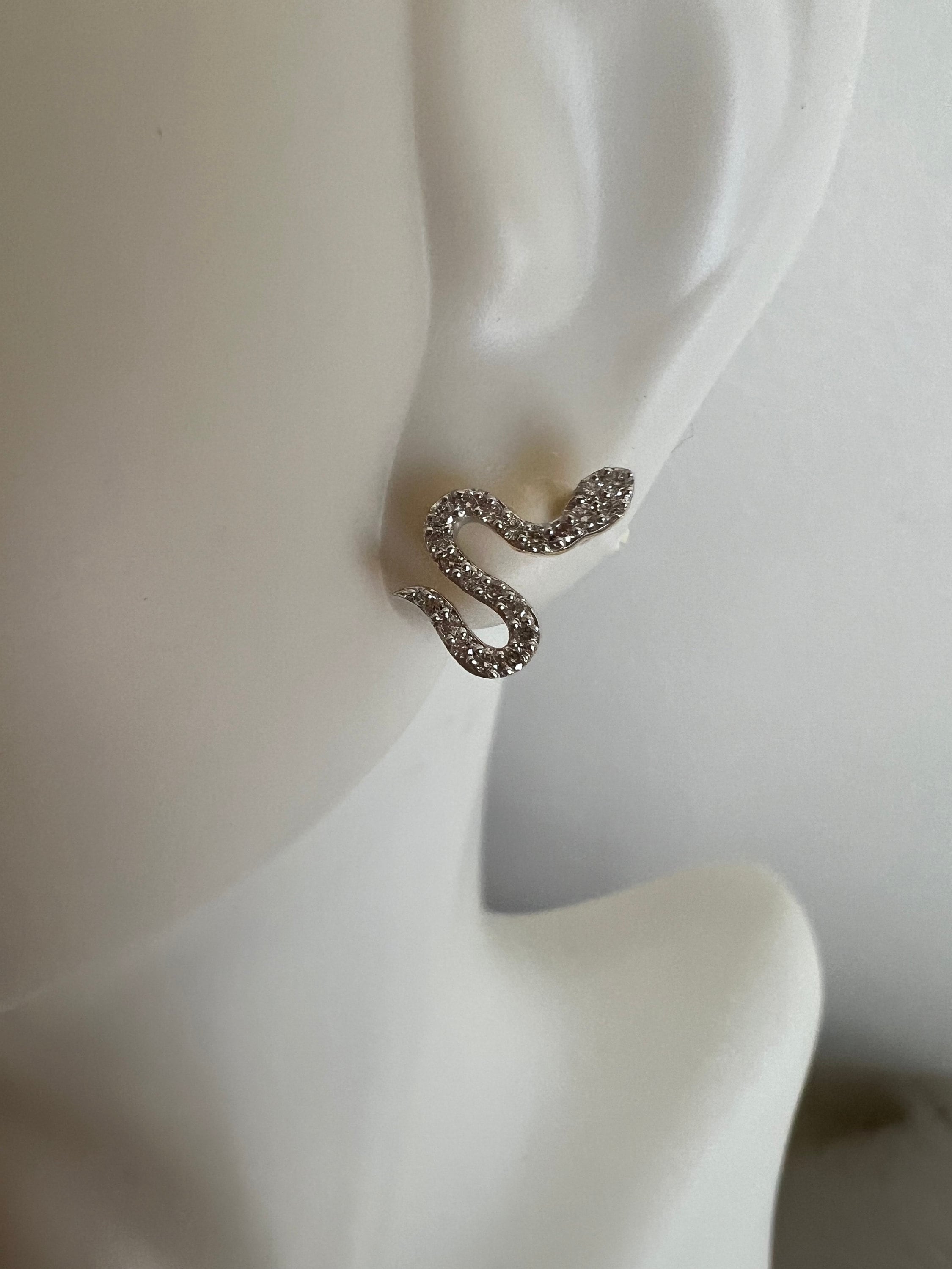 Sweet 14K Solid Yellow Gold Diamond Snake Earrings - 0.24ct