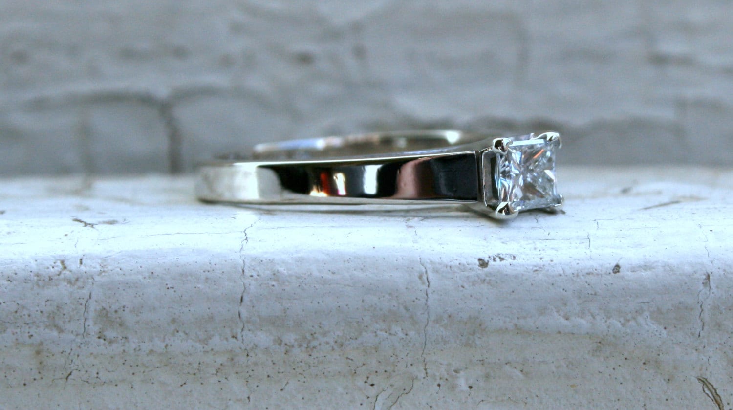 Traditional Vintage Princess Cut Diamond Solitaire Engagement Ring by Magic Glo.