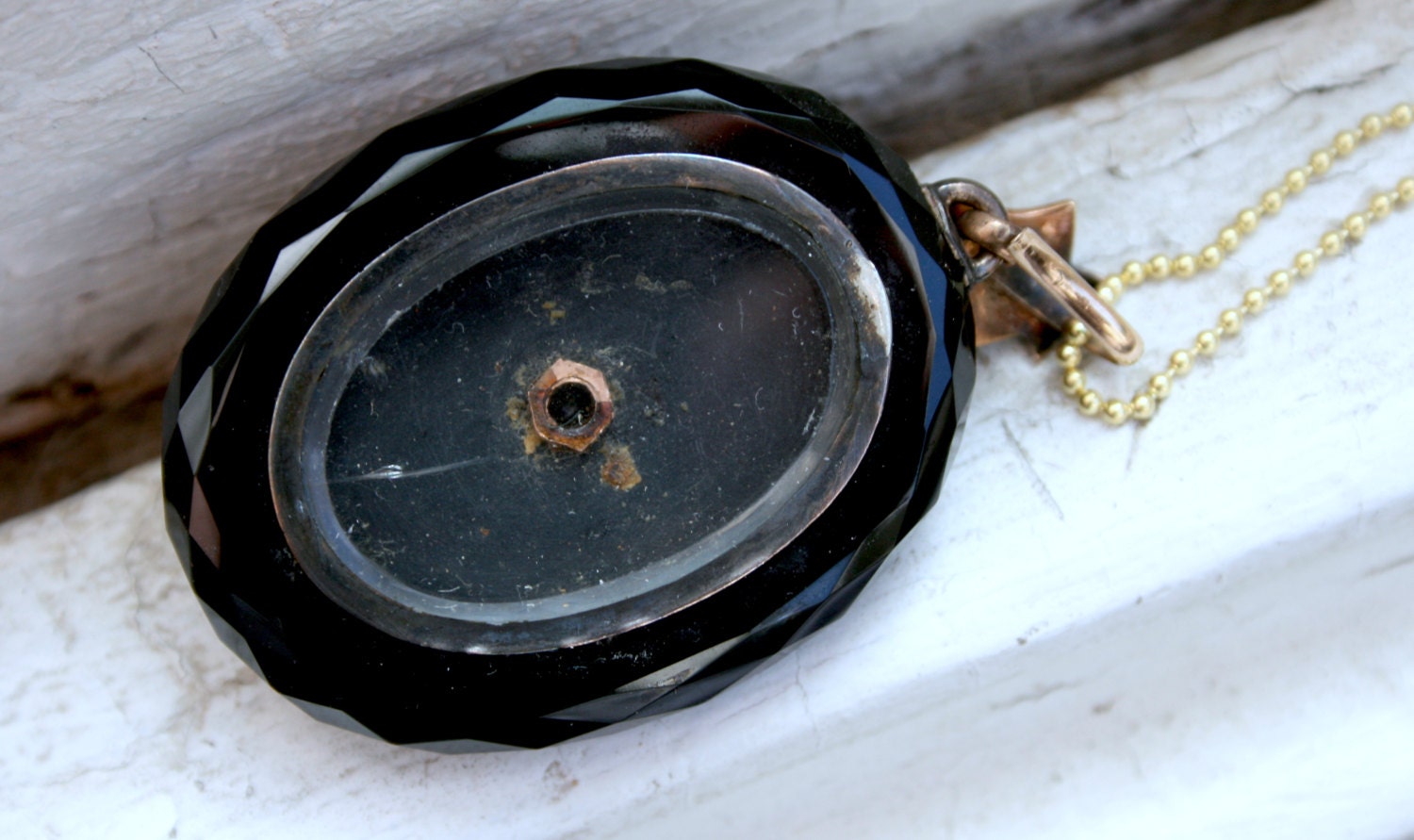 Antique Victorian 14K Yellow Gold Pendant Locket with Onyx, Pearls, and Enamel.
