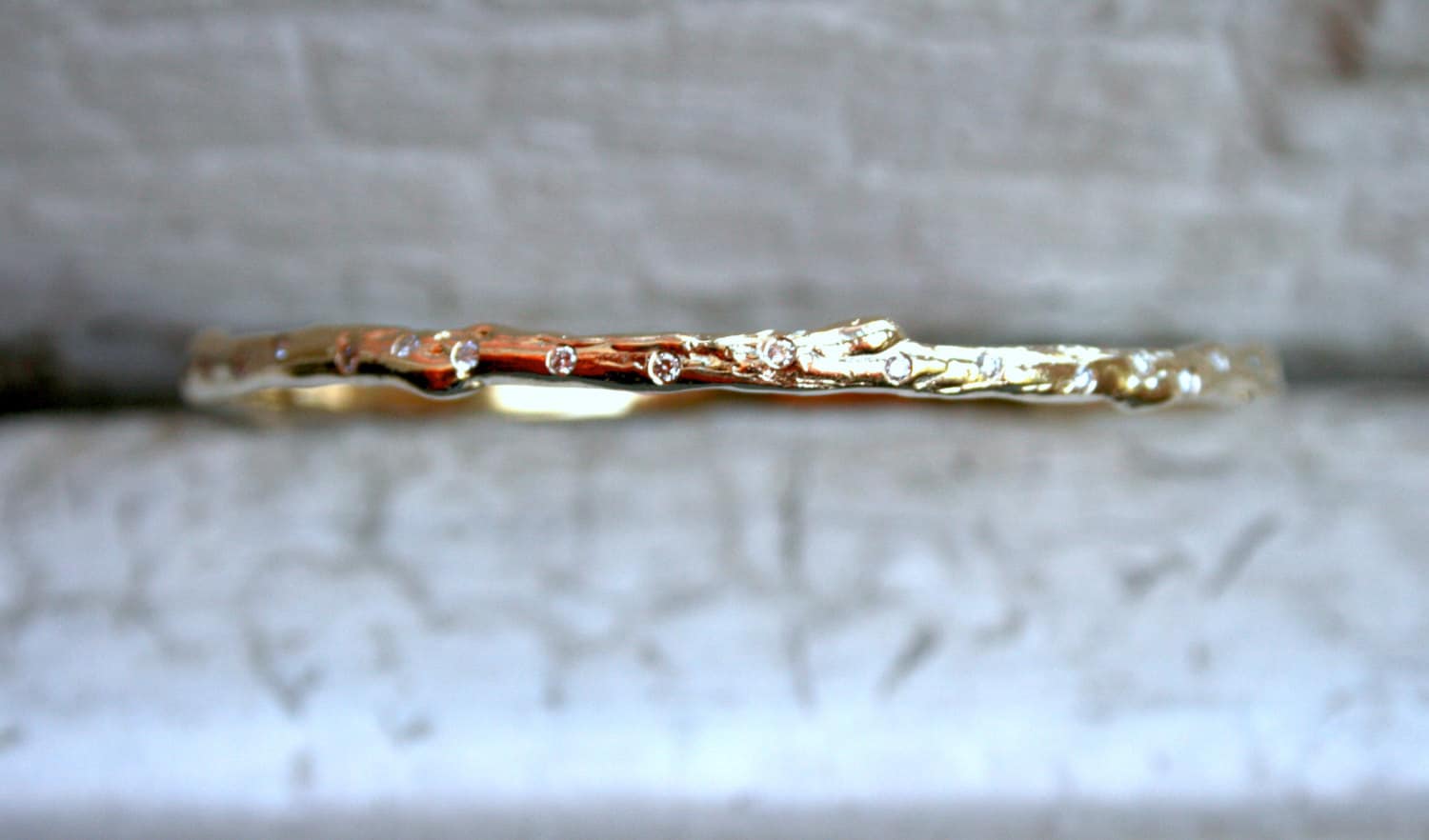 Twig Style Diamond Eternity 14K Yellow Gold Bangle Bracelet.