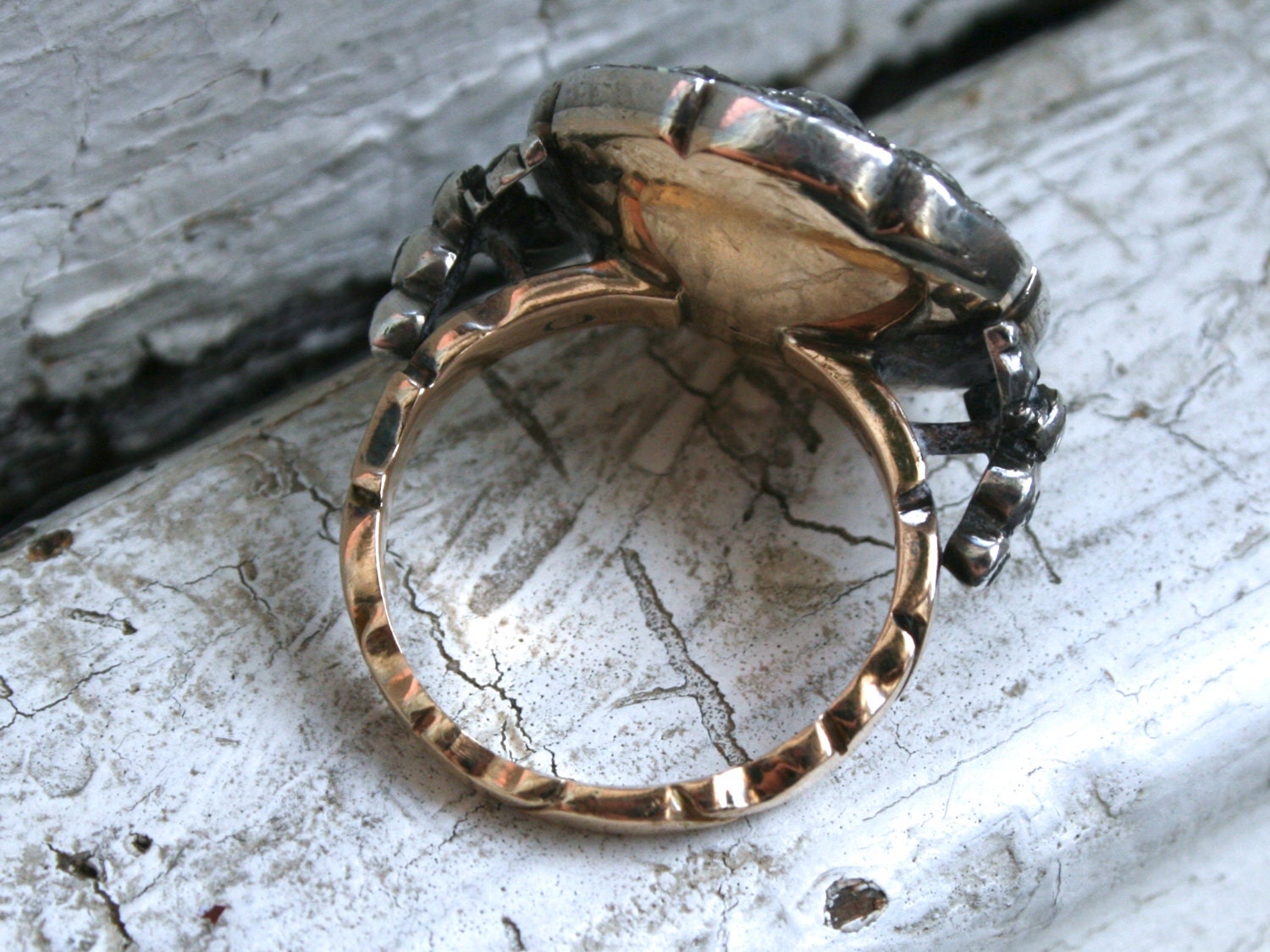 Gorgeous Georgian Antique 14K Yellow Gold/ Silver Diamond Rose Cut Ring Engagement Ring - 2.65ct.