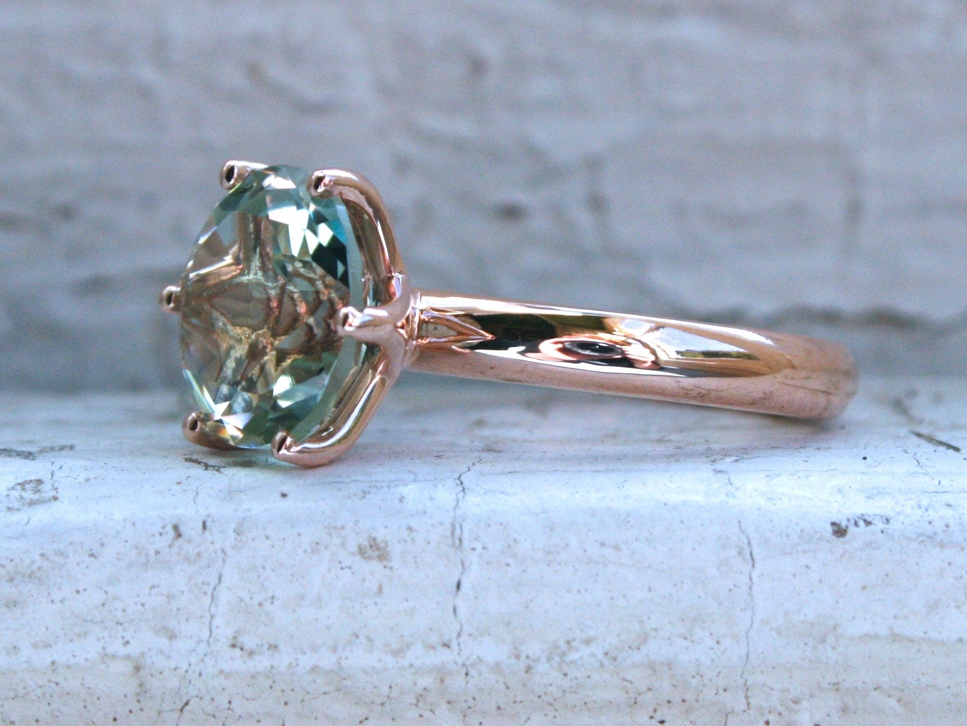 Large Green Amethyst Solitaire in 14K Rose Gold - 4.35ctw