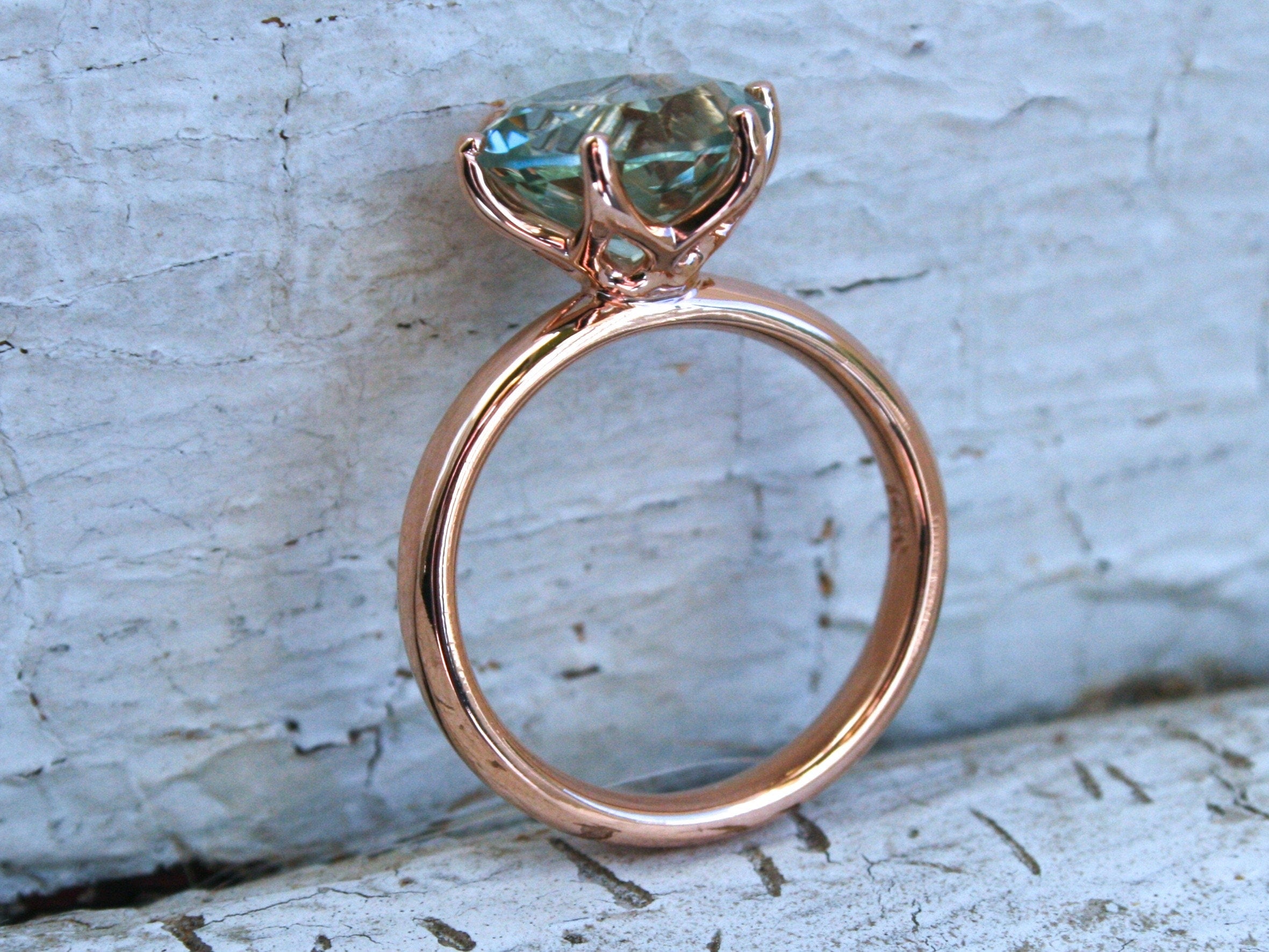 Large Green Amethyst Solitaire in 14K Rose Gold - 4.35ctw