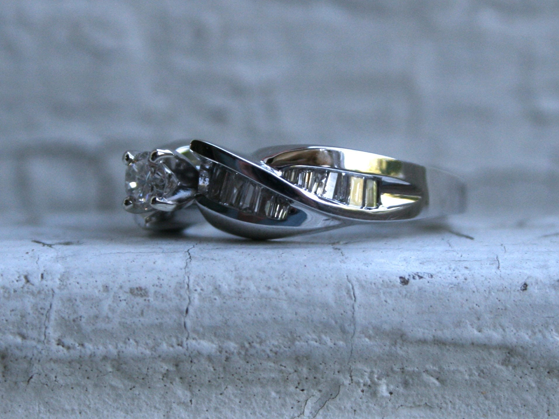 Vintage Channel 14K White Gold Baguette Cut Diamond Ring Engagement Ring - 0.68ct