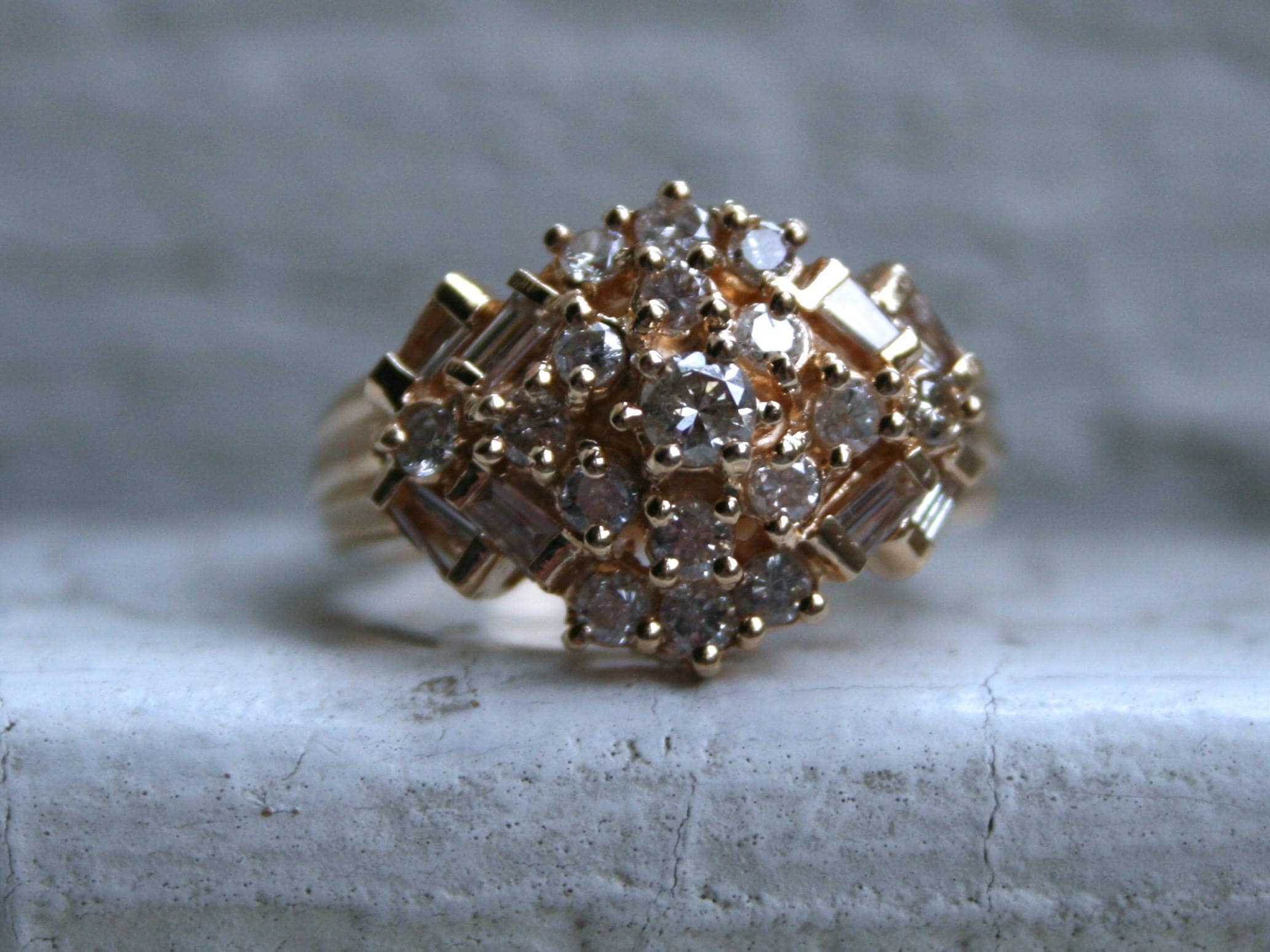 Fabulous Antique 14K Yellow Gold Diamond Cluster Engagement Ring - 1.00ct.