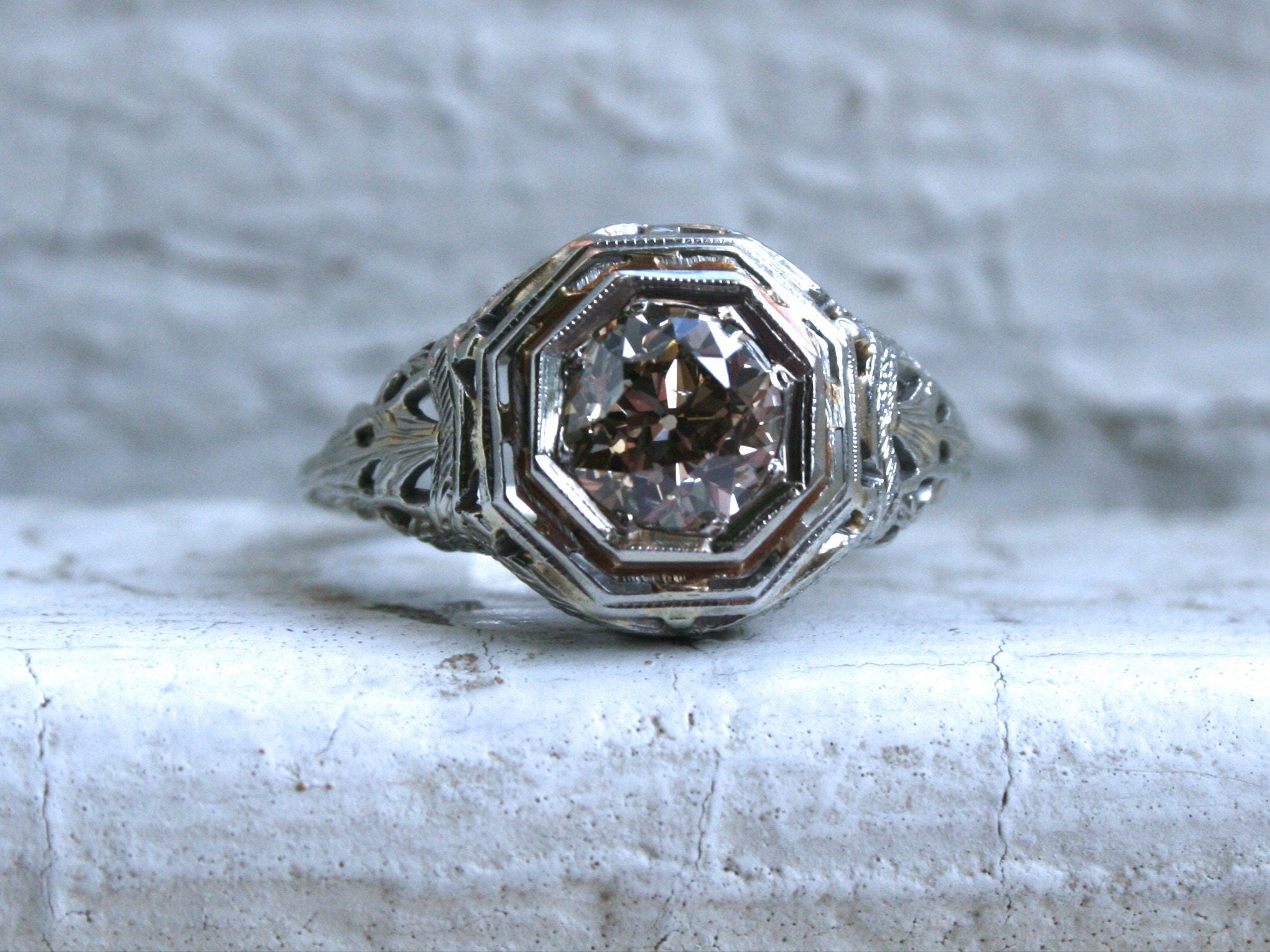 Vintage 18K White Gold Diamond Engagement Ring - 1.25ct.