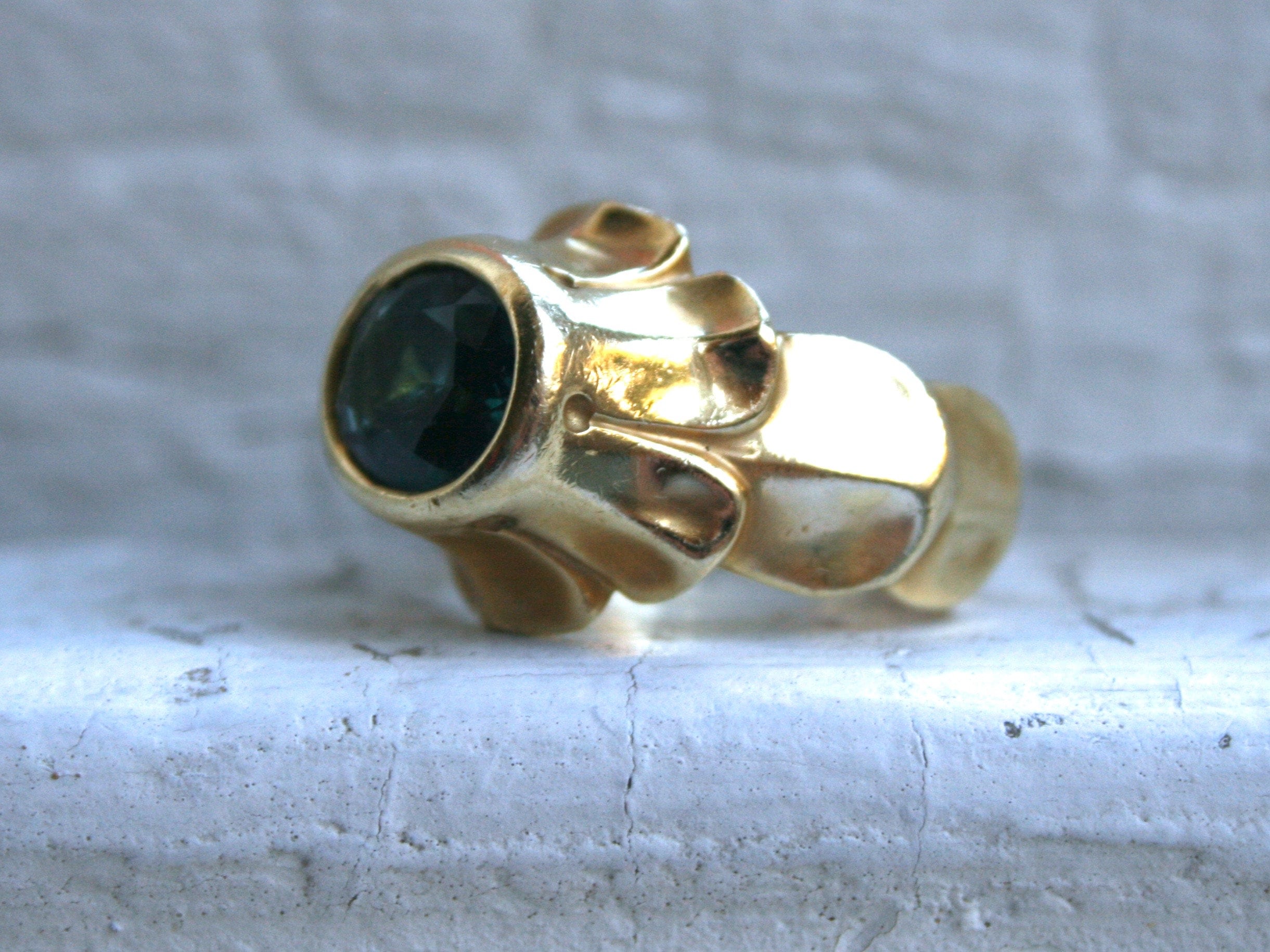 Heavy Vintage 18K Yellow Gold Green Tourmaline Ring by Elizabeth Rand - 3.25ct.