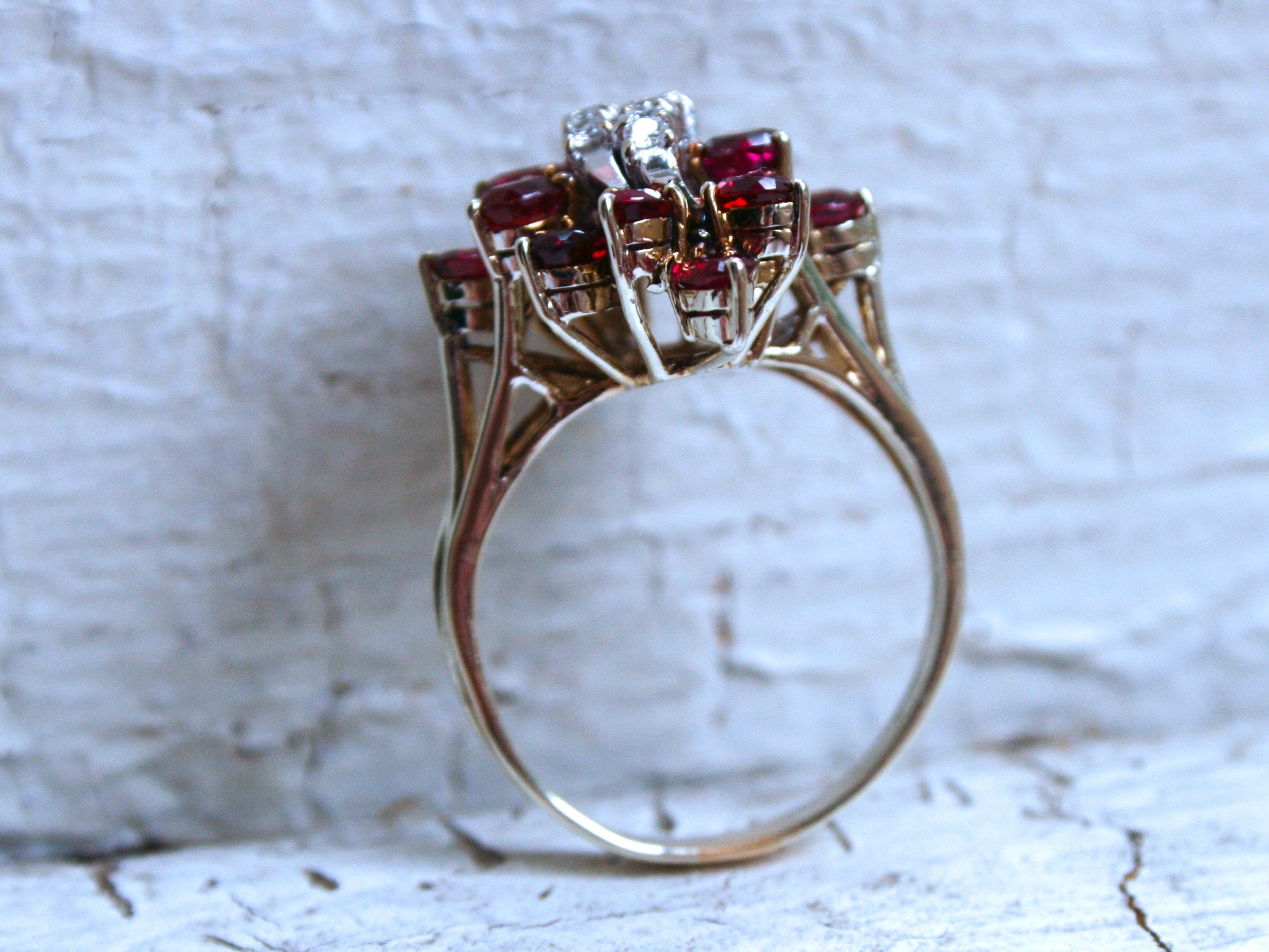 Vintage 14K White Gold Ruby and Diamond Cluster Ring - 1.84ct.