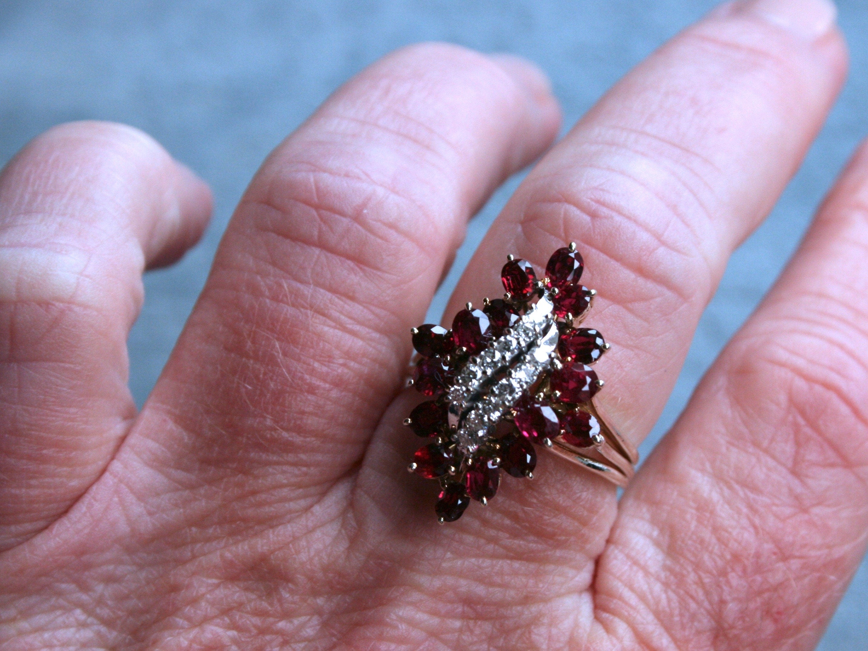 Vintage 14K White Gold Ruby and Diamond Cluster Ring - 1.84ct.