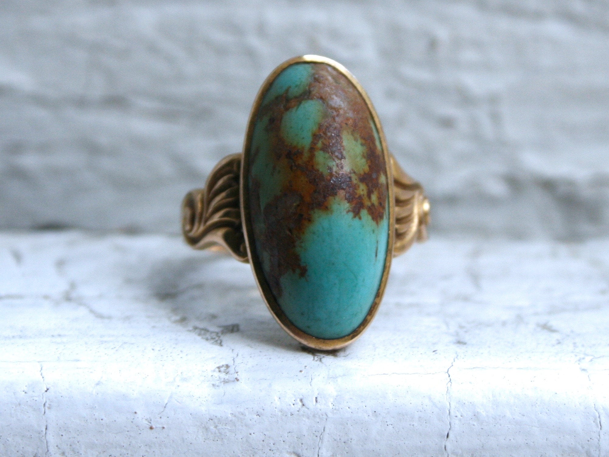 Vintage 14K Yellow Gold Turquoise Ring.