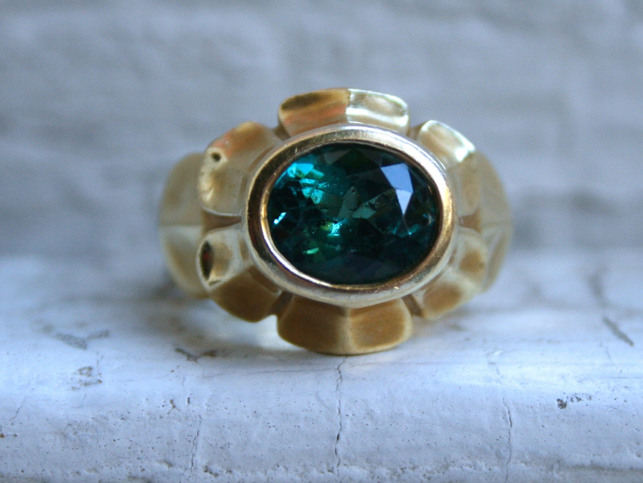 Heavy Vintage 18K Yellow Gold Green Tourmaline Ring by Elizabeth Rand - 3.25ct.