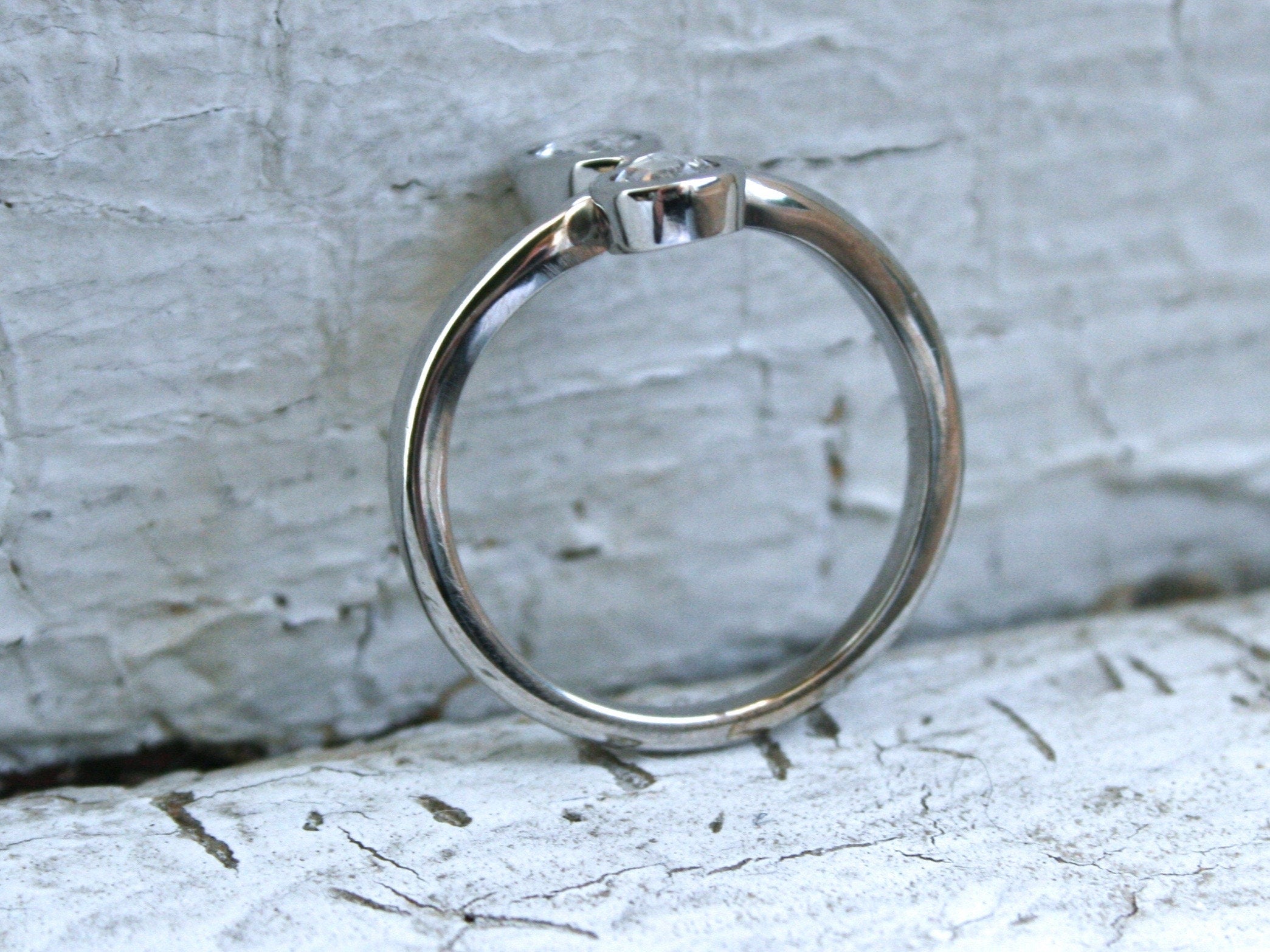 14K White Gold Antique Rose Cut Diamond Twin Stone Ring (0.60ct)