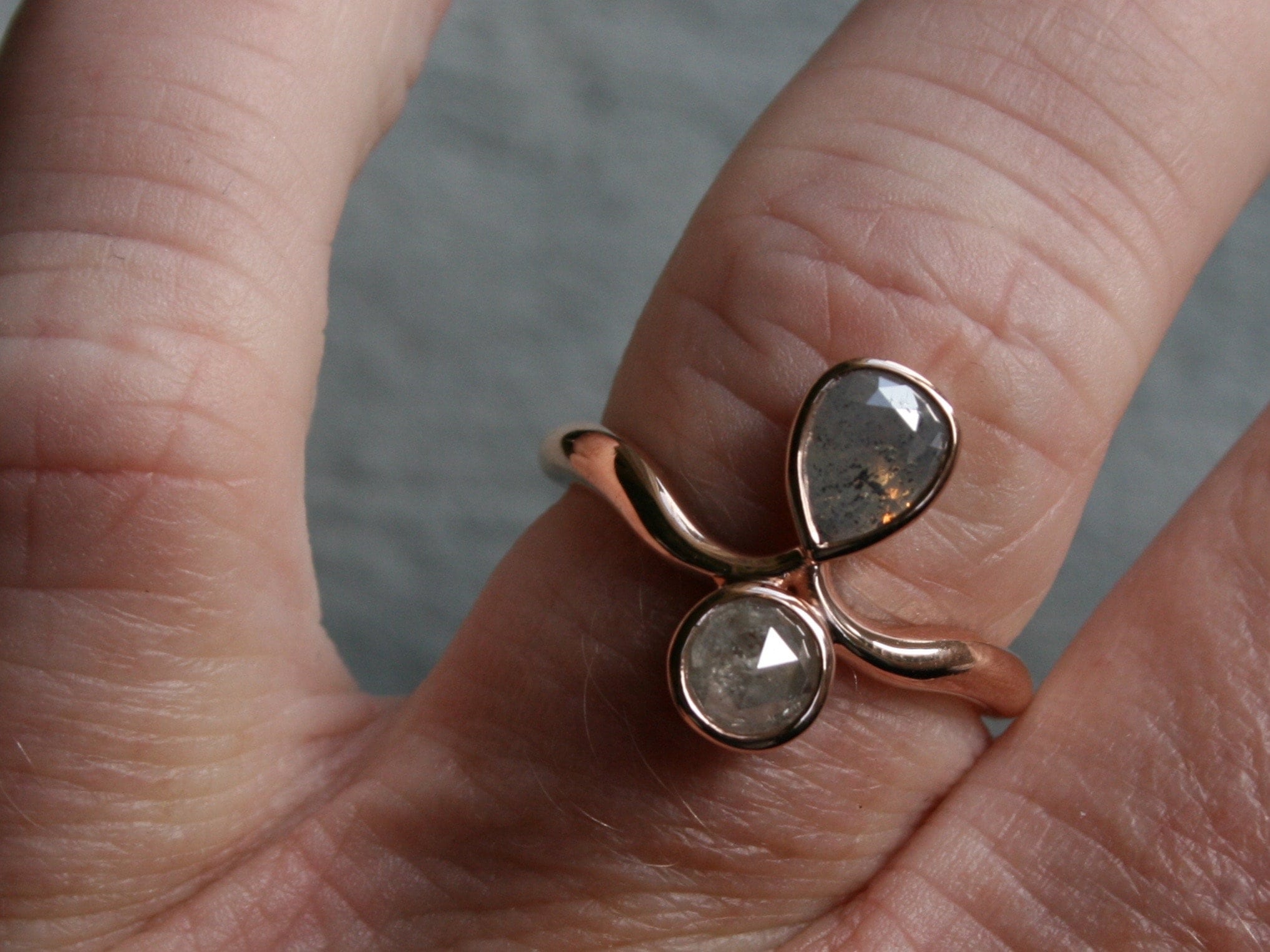 Wonderful 18K Rose Gold Diamond Twin Stone Ring - 0.75ct.