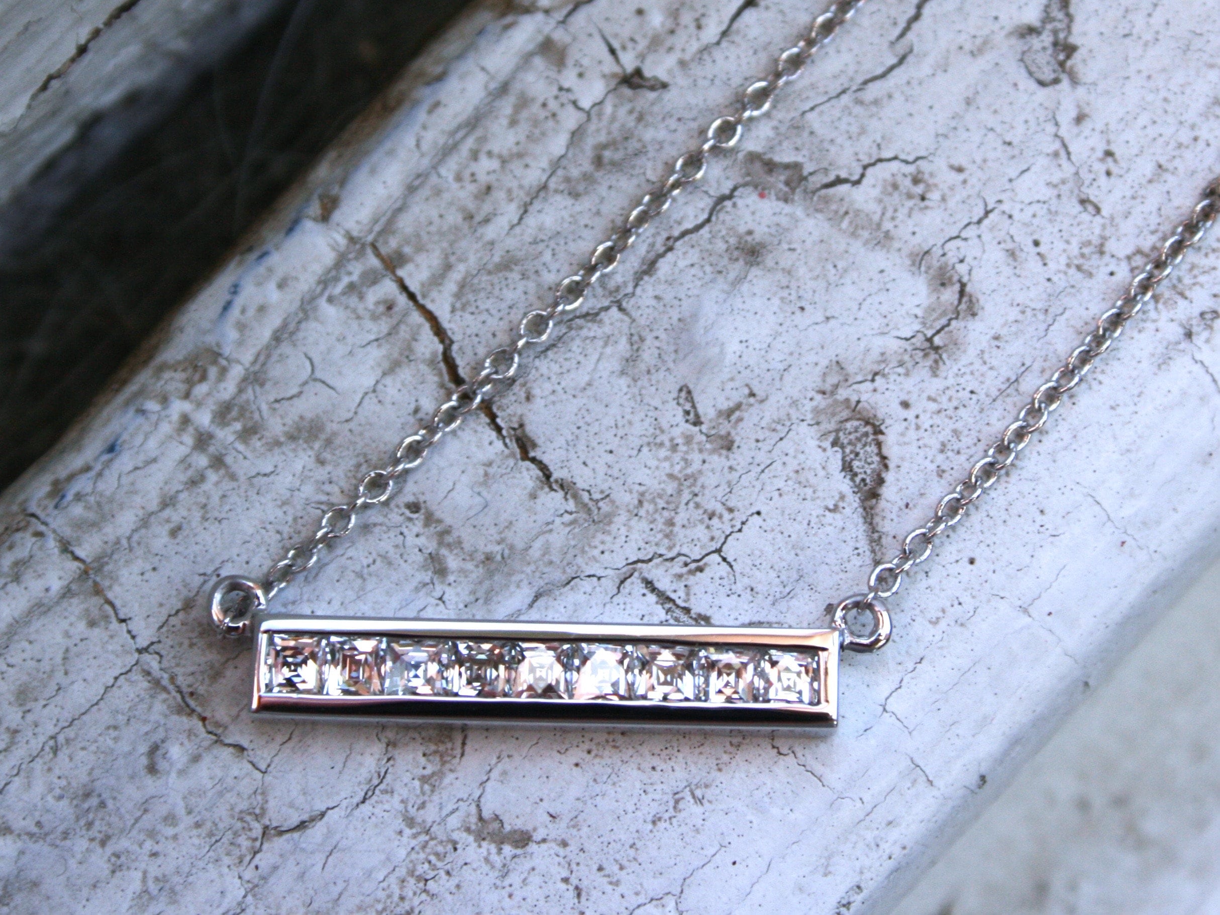 French Cut Diamond Bar Necklace in 14K Gold - 0.63ct.