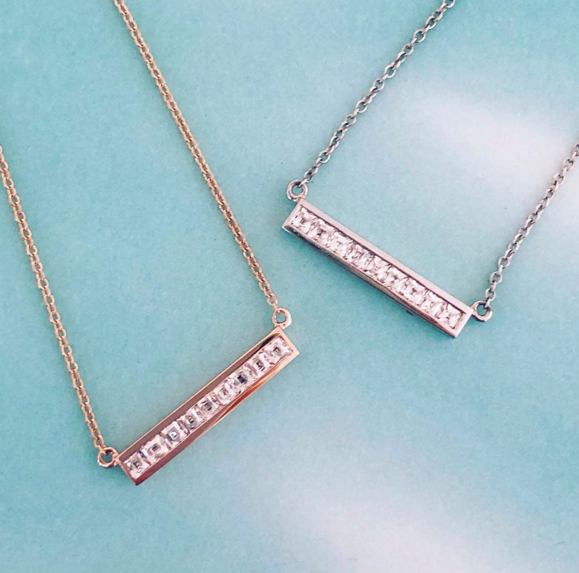 French Cut Diamond Bar Necklace in 14K Gold - 0.63ct.