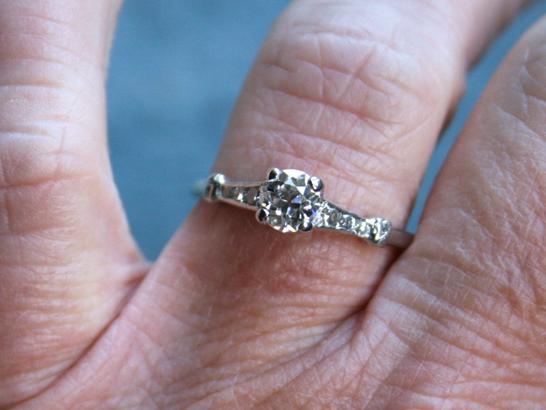Gorgeous Antique Platinum Diamond Engagement Ring - 0.75ct.