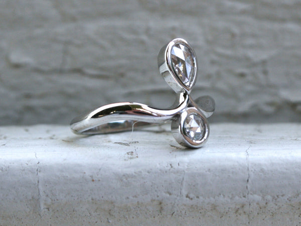 14K White Gold Antique Rose Cut Diamond Twin Stone Ring (0.60ct)