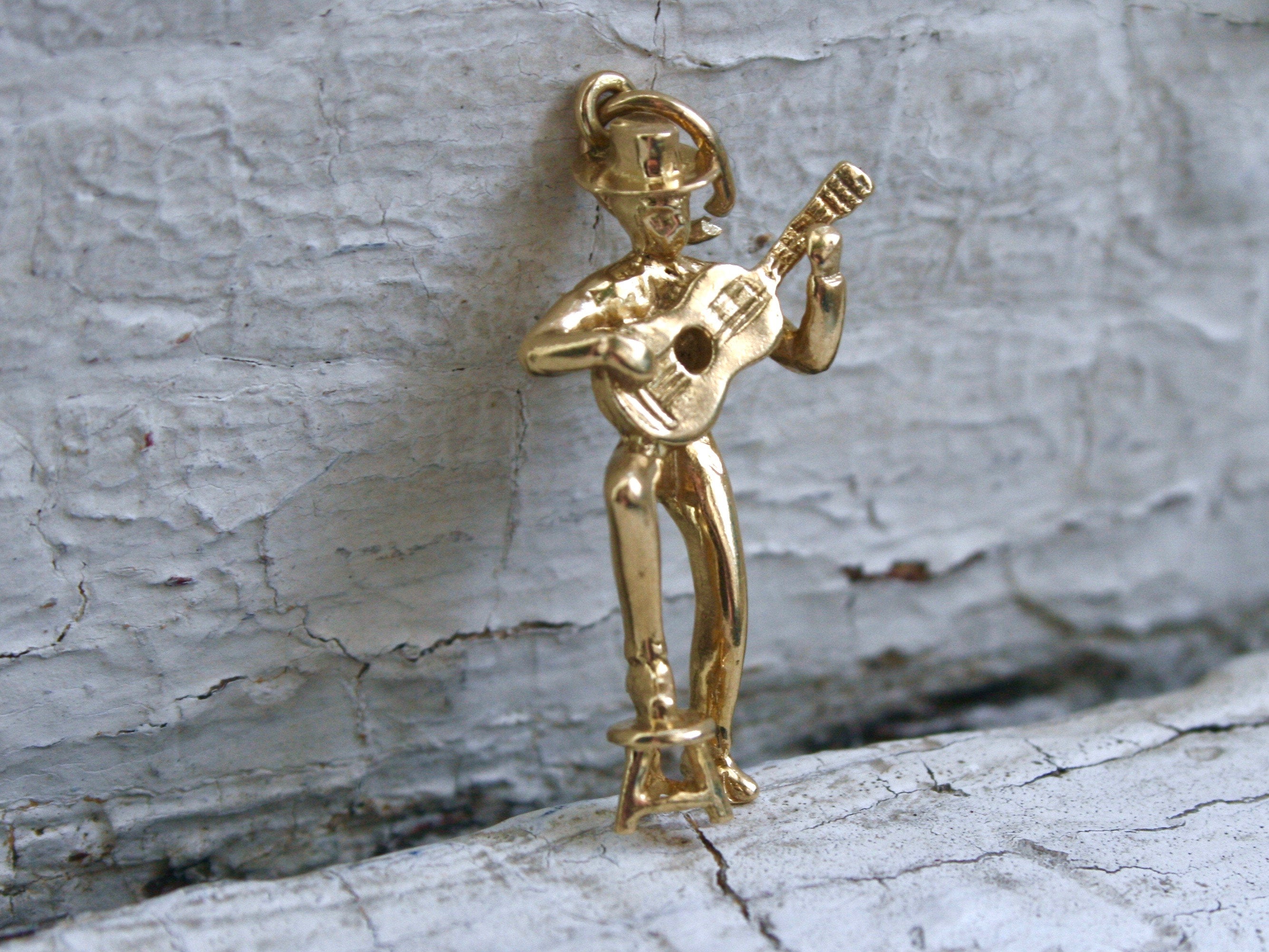 Vintage Guitar Player 14K Yellow Gold Charm/ Pendant.