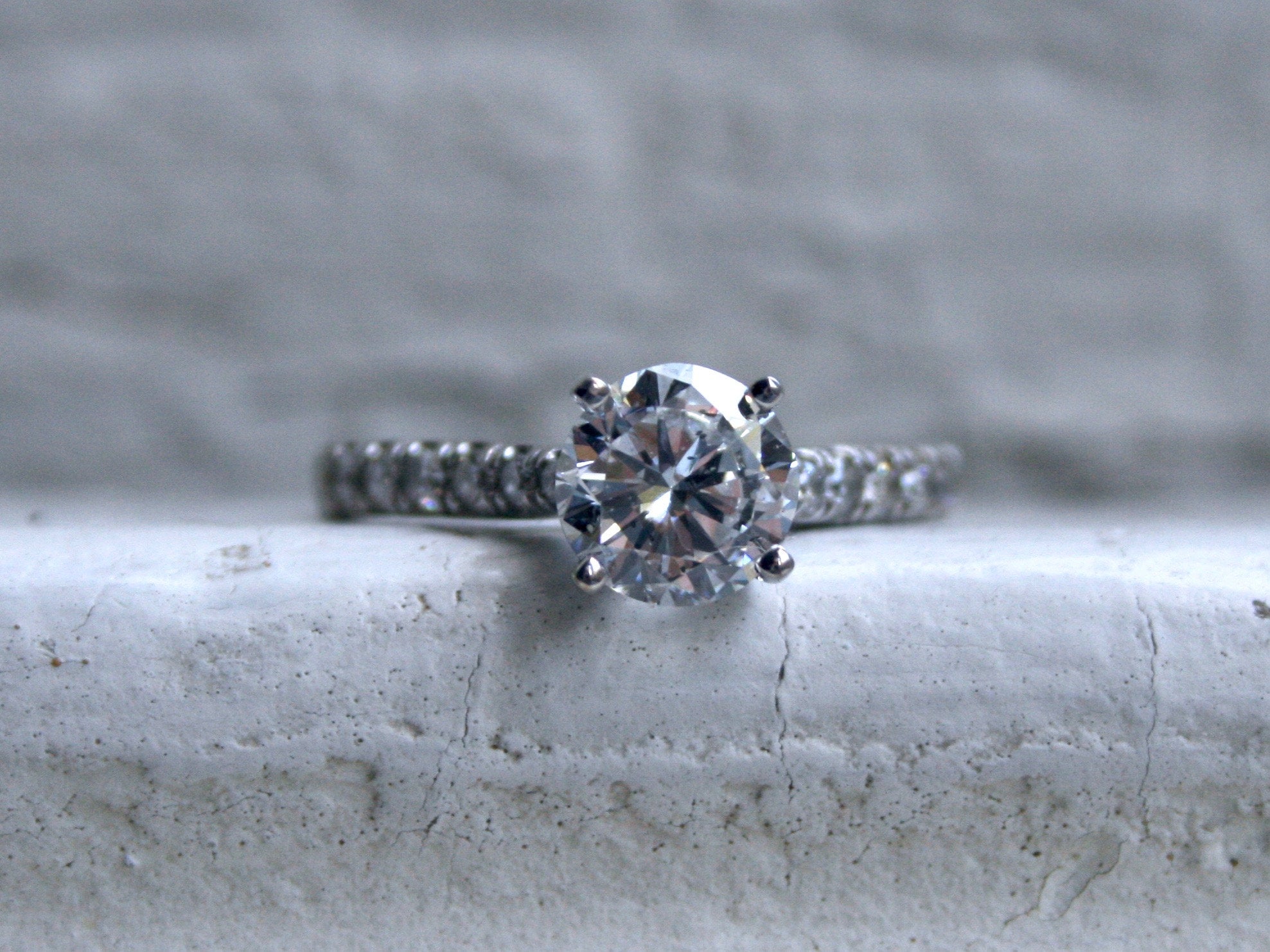 Stunning Simple Vintage 18K White Gold Micro Pave Diamond Ring Engagement Ring - 1.62ct.
