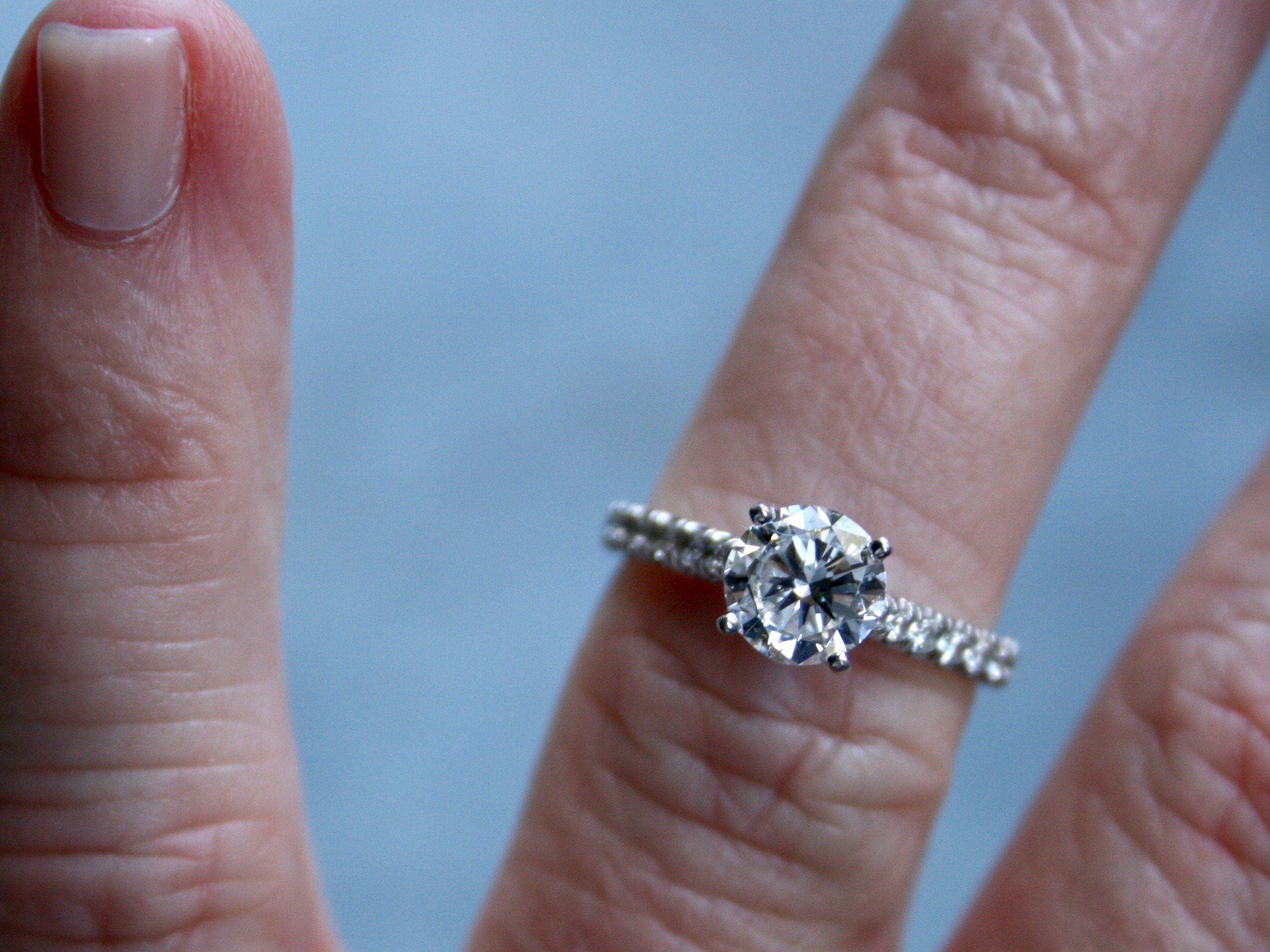 Stunning Simple Vintage 18K White Gold Micro Pave Diamond Ring Engagement Ring - 1.62ct.