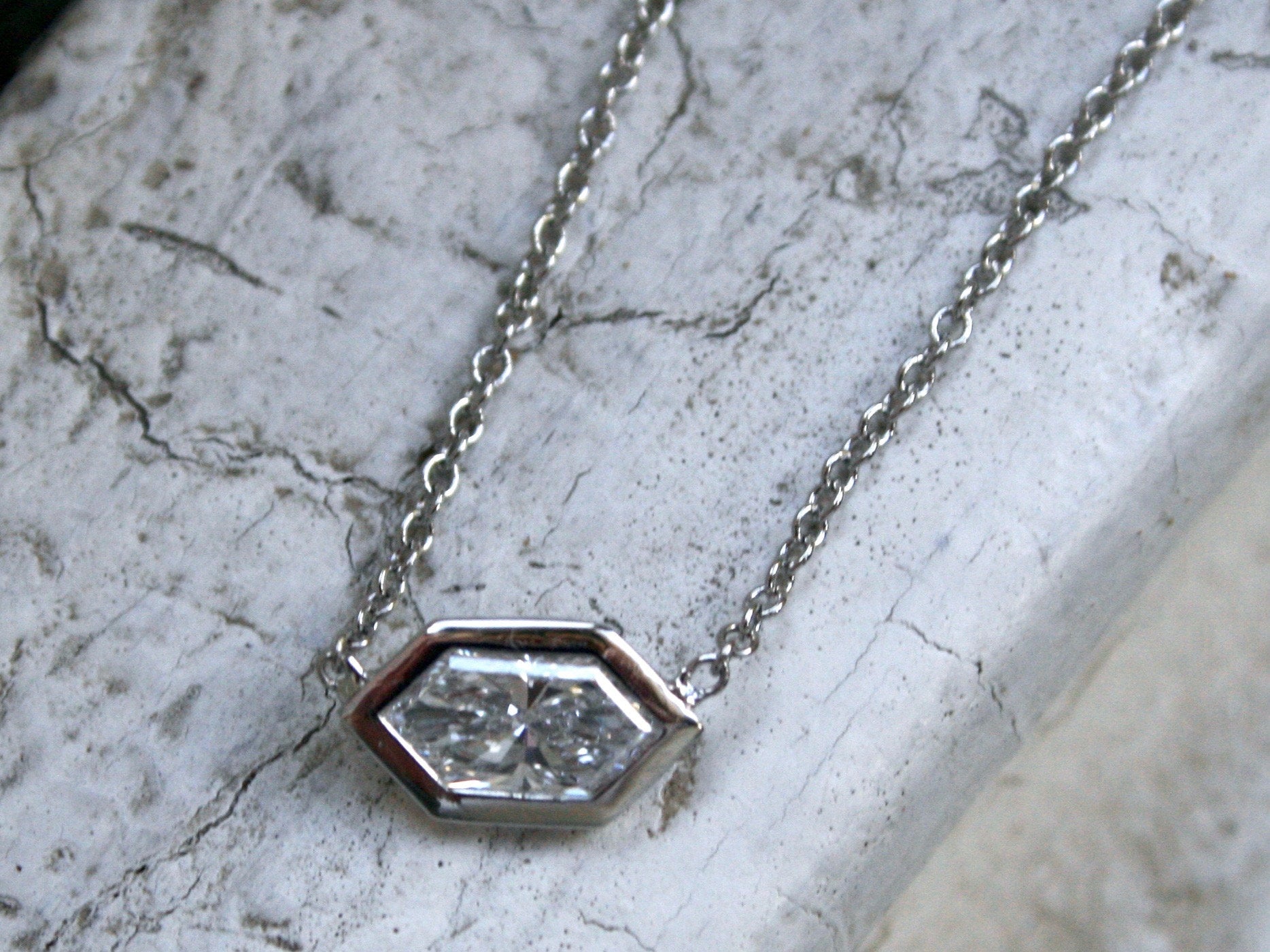 Platinum Hexagon Cut Diamond Solitaire Pendant - 0.50ct.