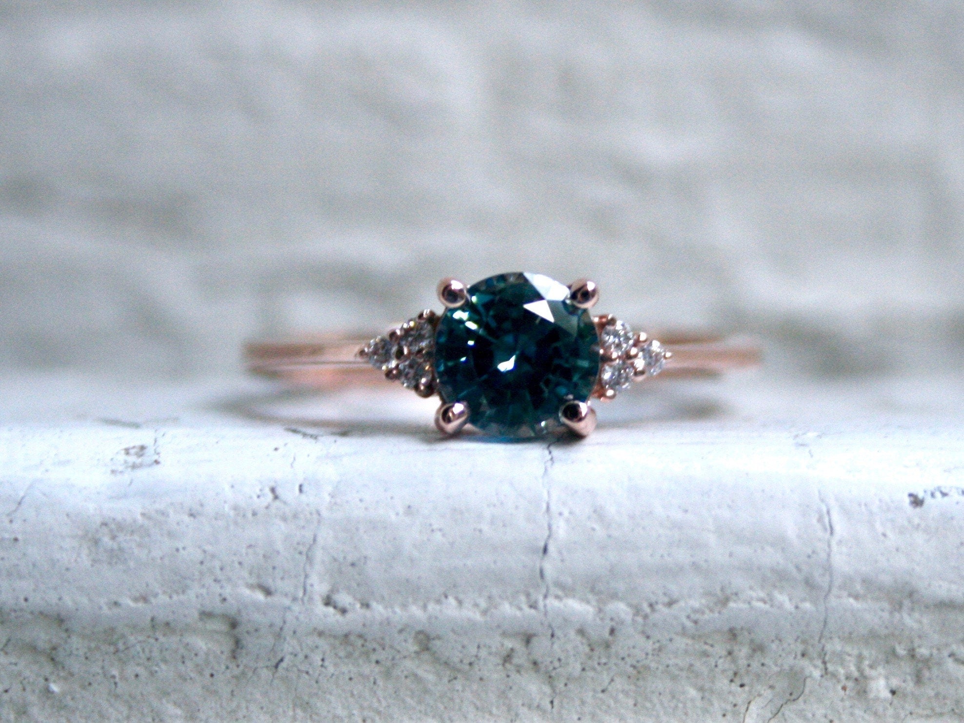 Beautiful 14K Rose Gold Diamond and Sapphire Cluster Ring Engagement Ring- 1.28ct.
