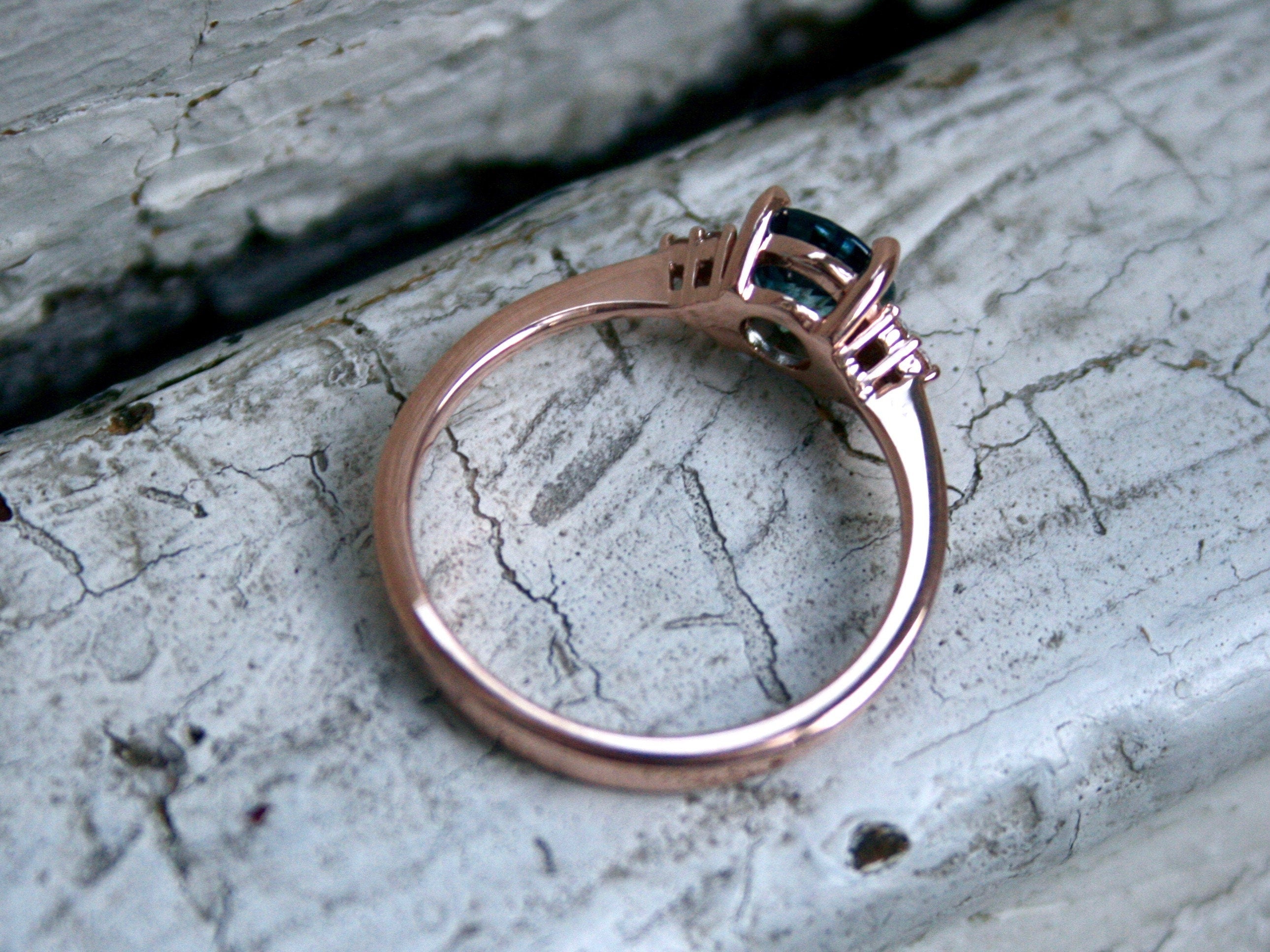 Beautiful 14K Rose Gold Diamond and Sapphire Cluster Ring Engagement Ring- 1.28ct.