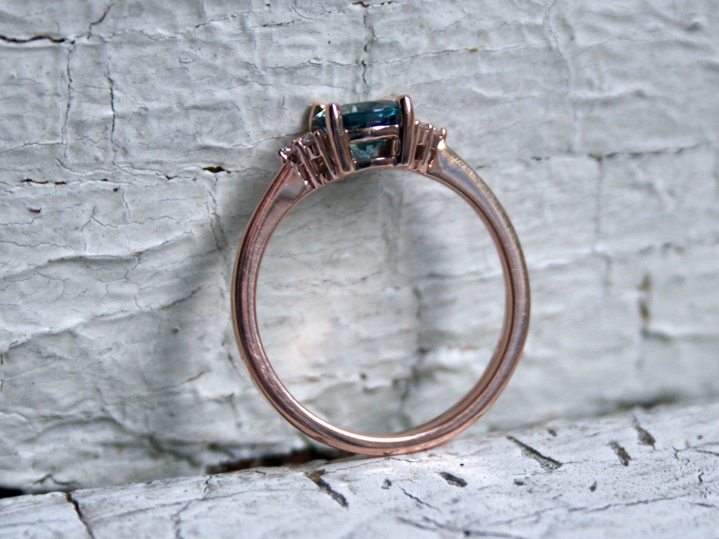 Beautiful 14K Rose Gold Diamond and Sapphire Cluster Ring Engagement Ring- 1.28ct.