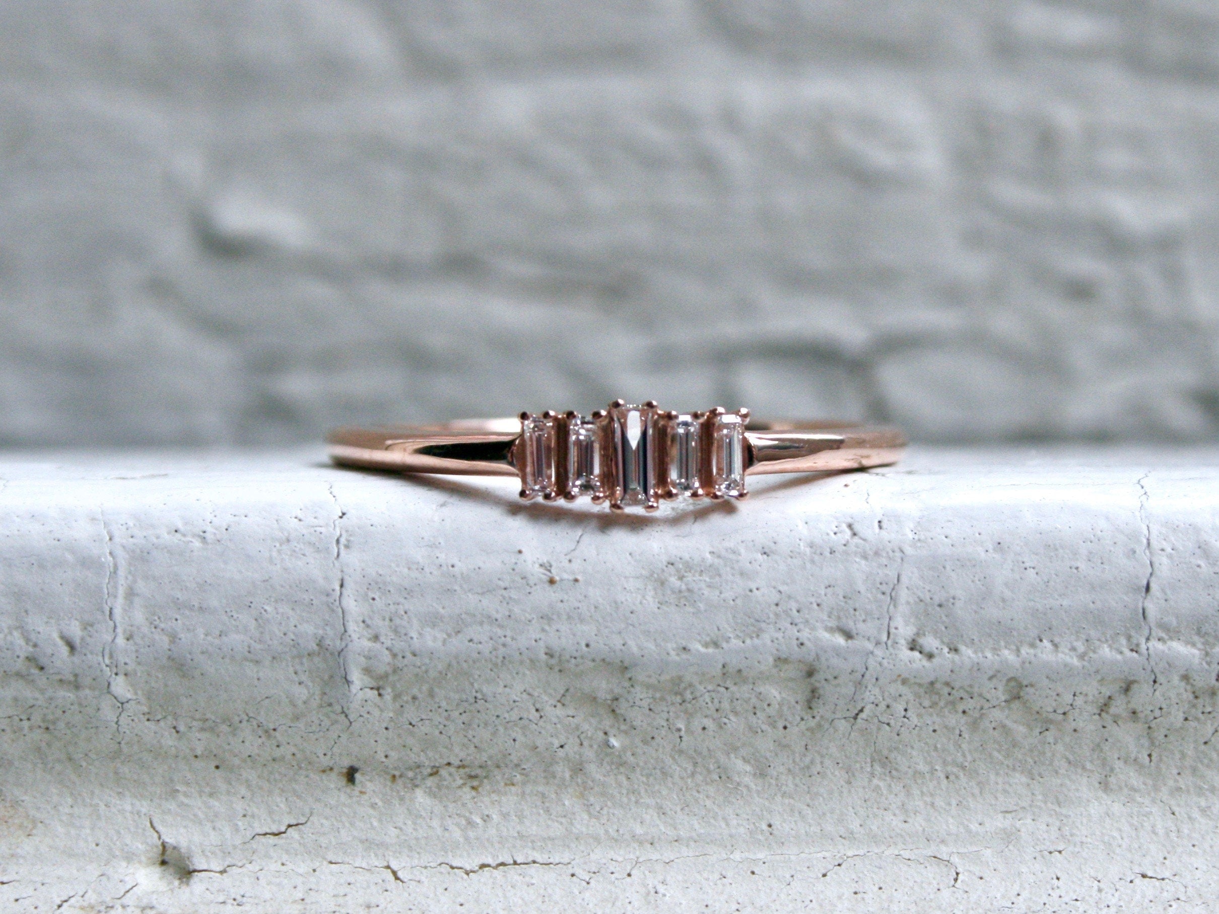 Sweet Baguette Diamond 14K Rose Gold Wedding Ring Band - 0.40ct.