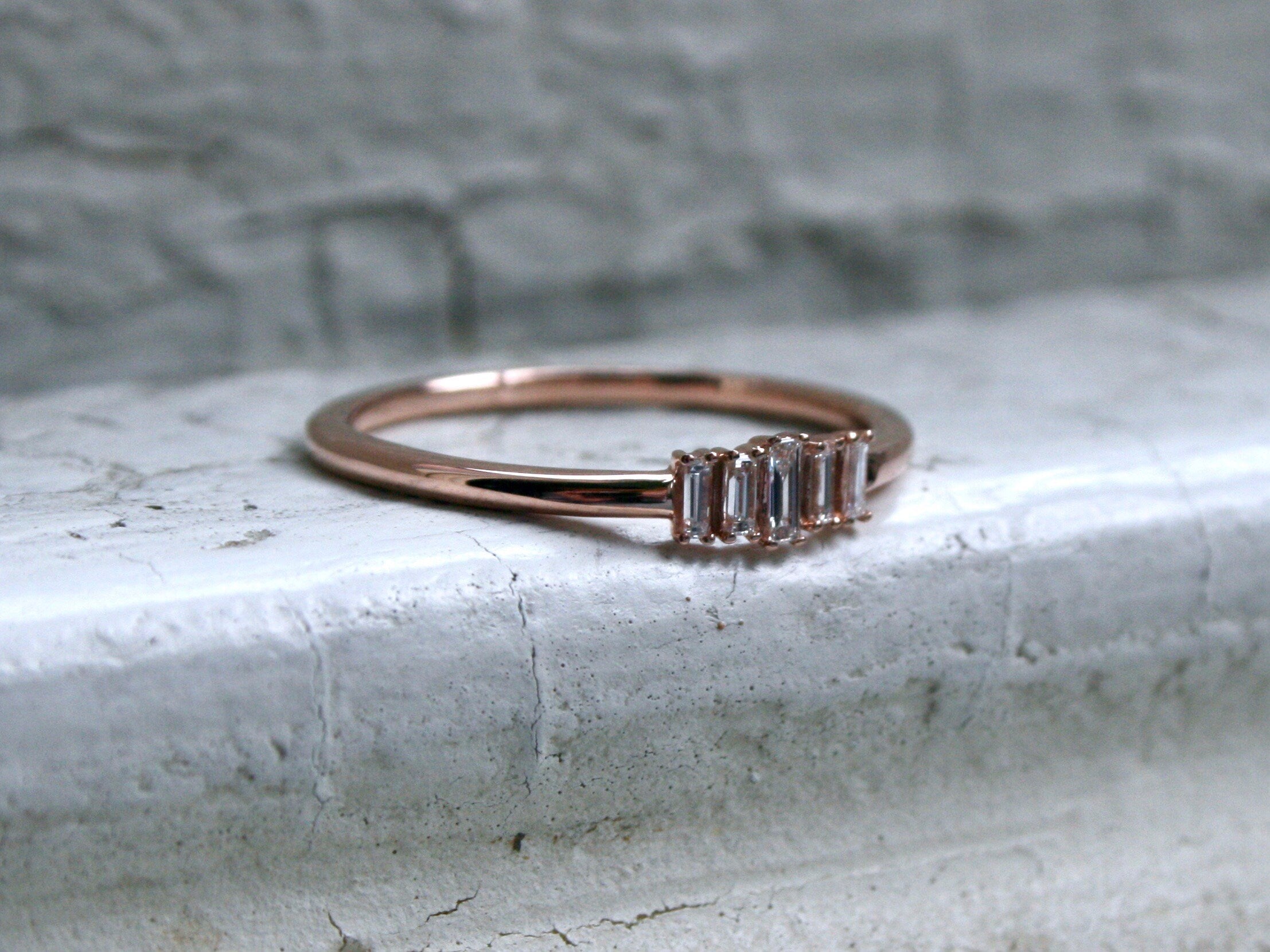 Sweet Baguette Diamond 14K Rose Gold Wedding Ring Band - 0.40ct.