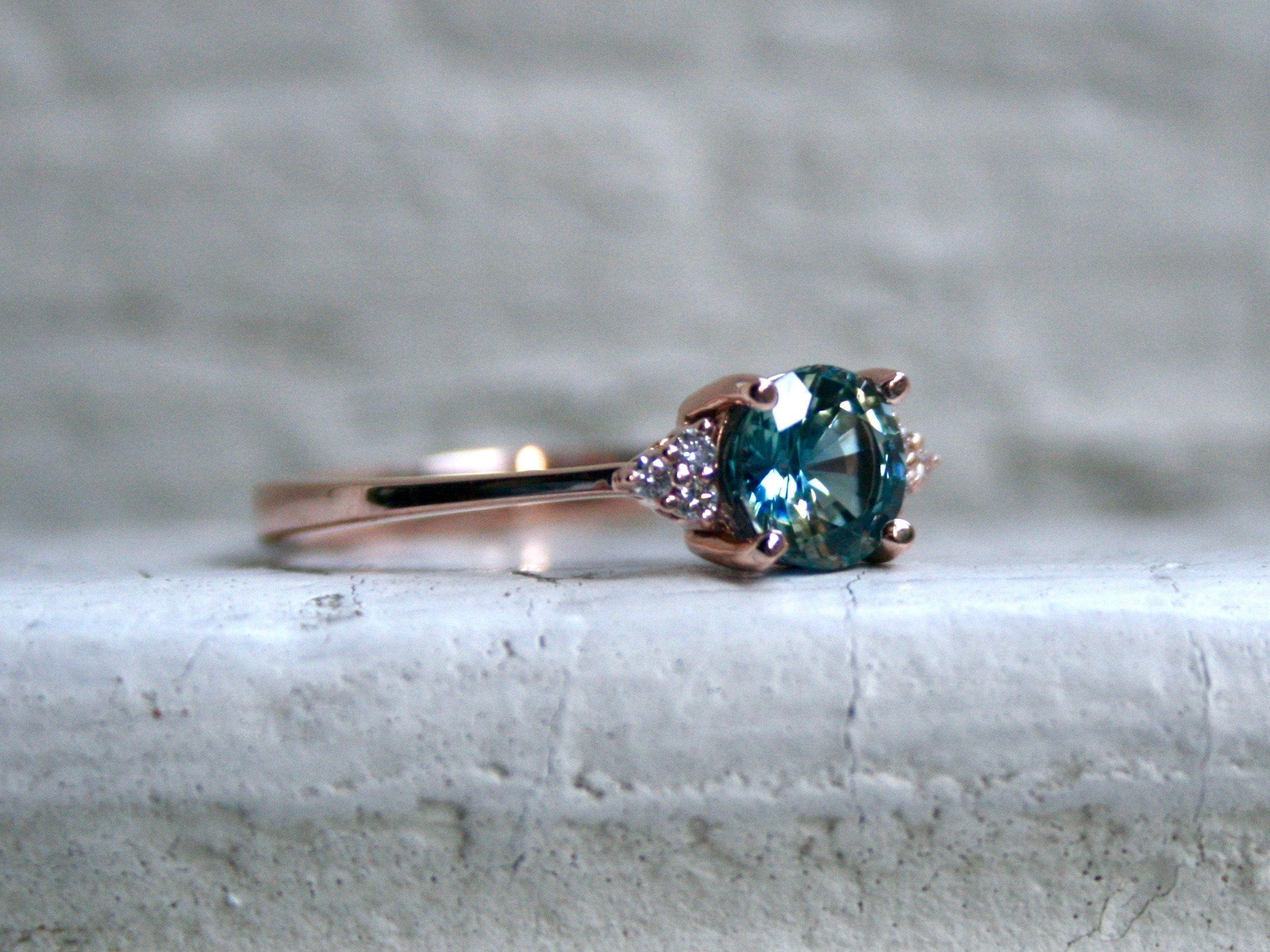 Beautiful 14K Rose Gold Diamond and Sapphire Cluster Ring Engagement Ring- 1.28ct.