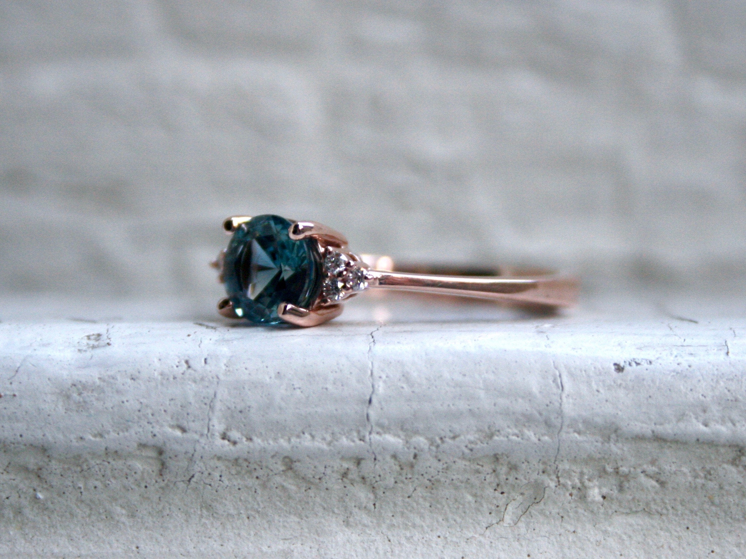 Beautiful 14K Rose Gold Diamond and Sapphire Cluster Ring Engagement Ring- 1.28ct.