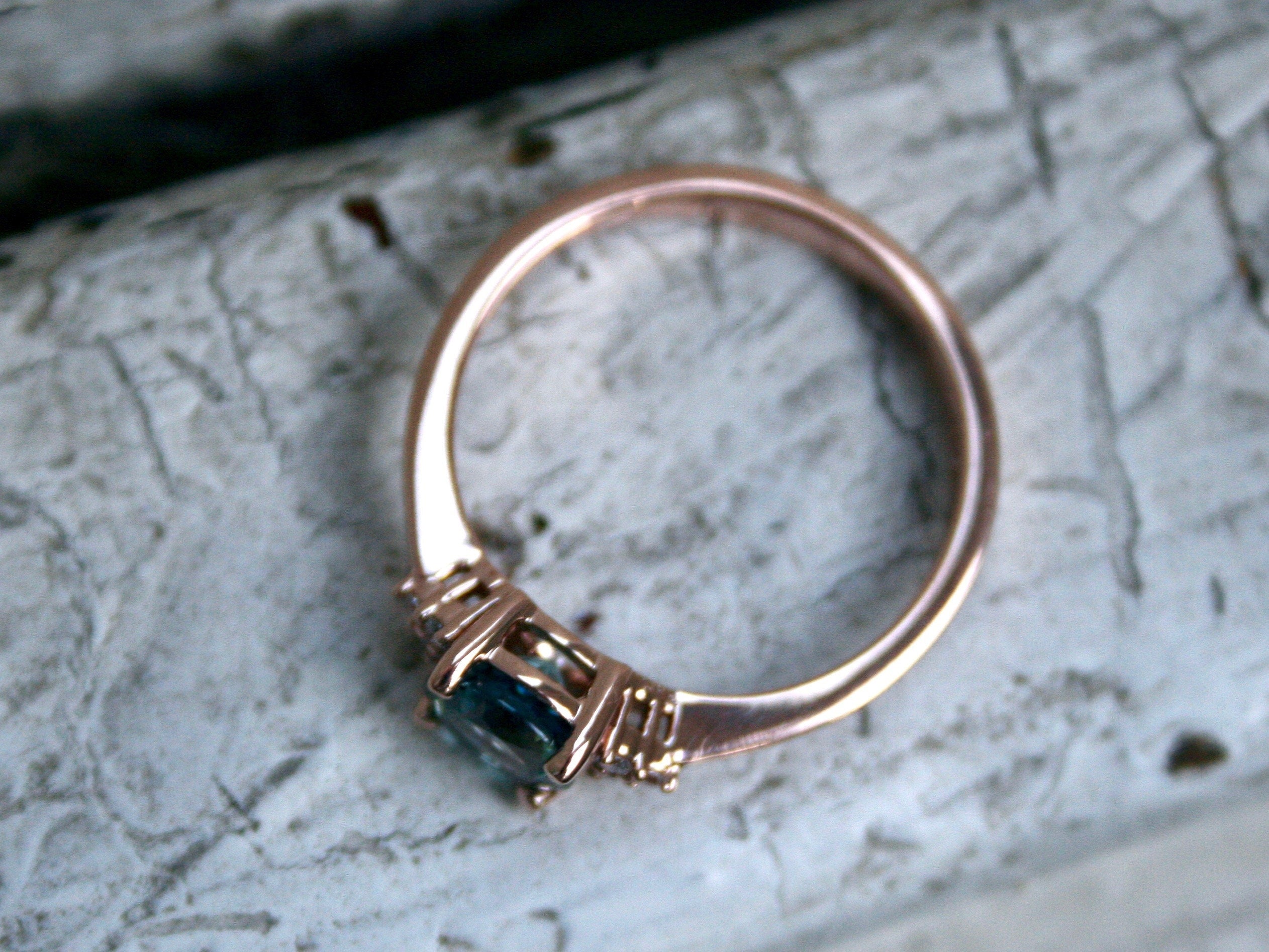 Beautiful 14K Rose Gold Diamond and Sapphire Cluster Ring Engagement Ring- 1.28ct.