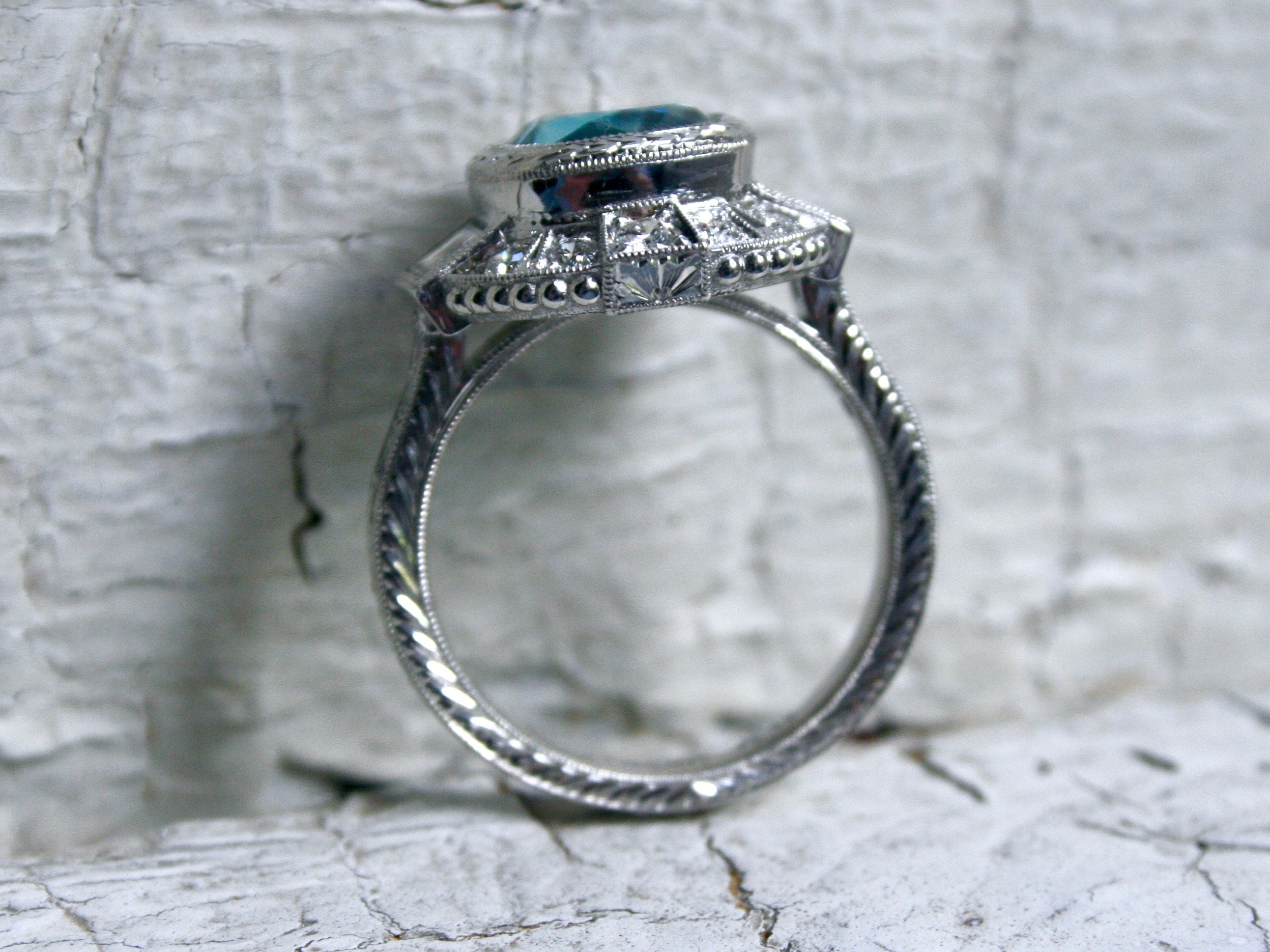 Stunning Platinum Diamond and Blue Zircon Ring Engagement Ring - 6.50ct.