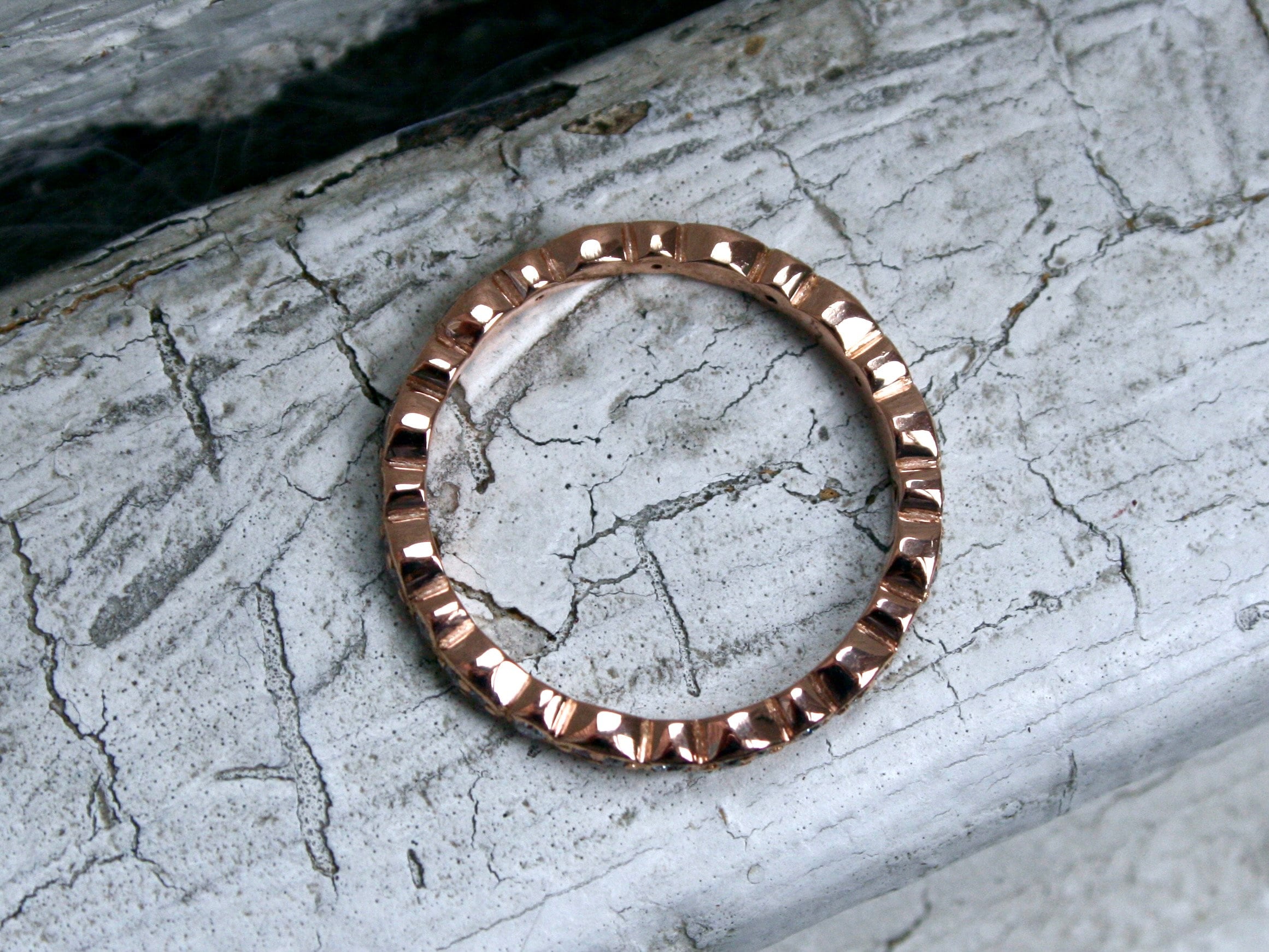 Vintage 14K Rose Gold Pave Diamond Eternity Wedding Band.