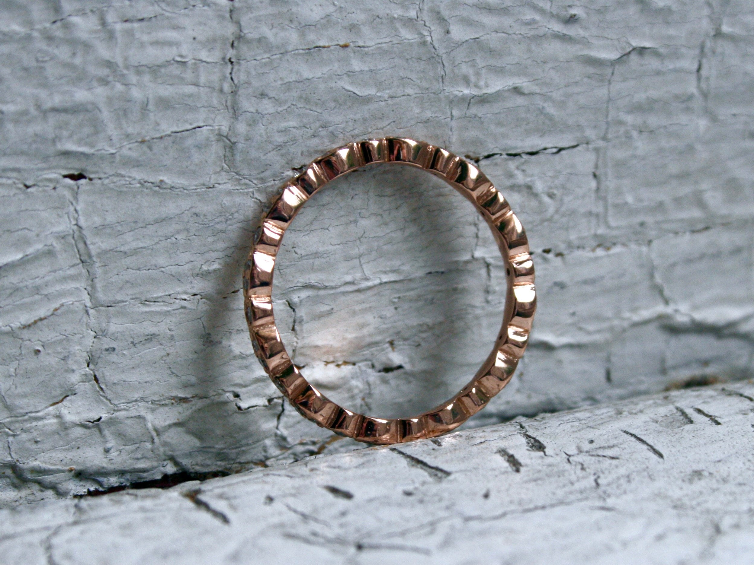 Vintage 14K Rose Gold Pave Diamond Eternity Wedding Band.