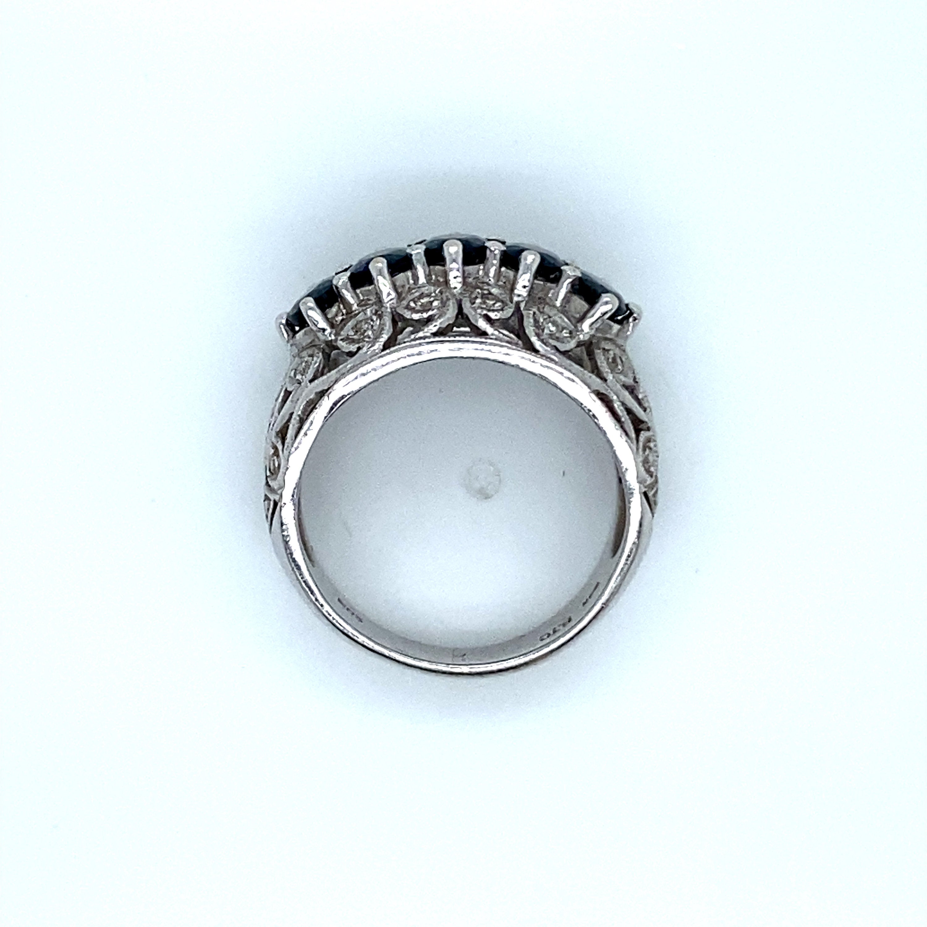 Vintage 14K White Gold Sapphire and Pave Diamond Engagement Ring Wedding Band - 2.79ct.