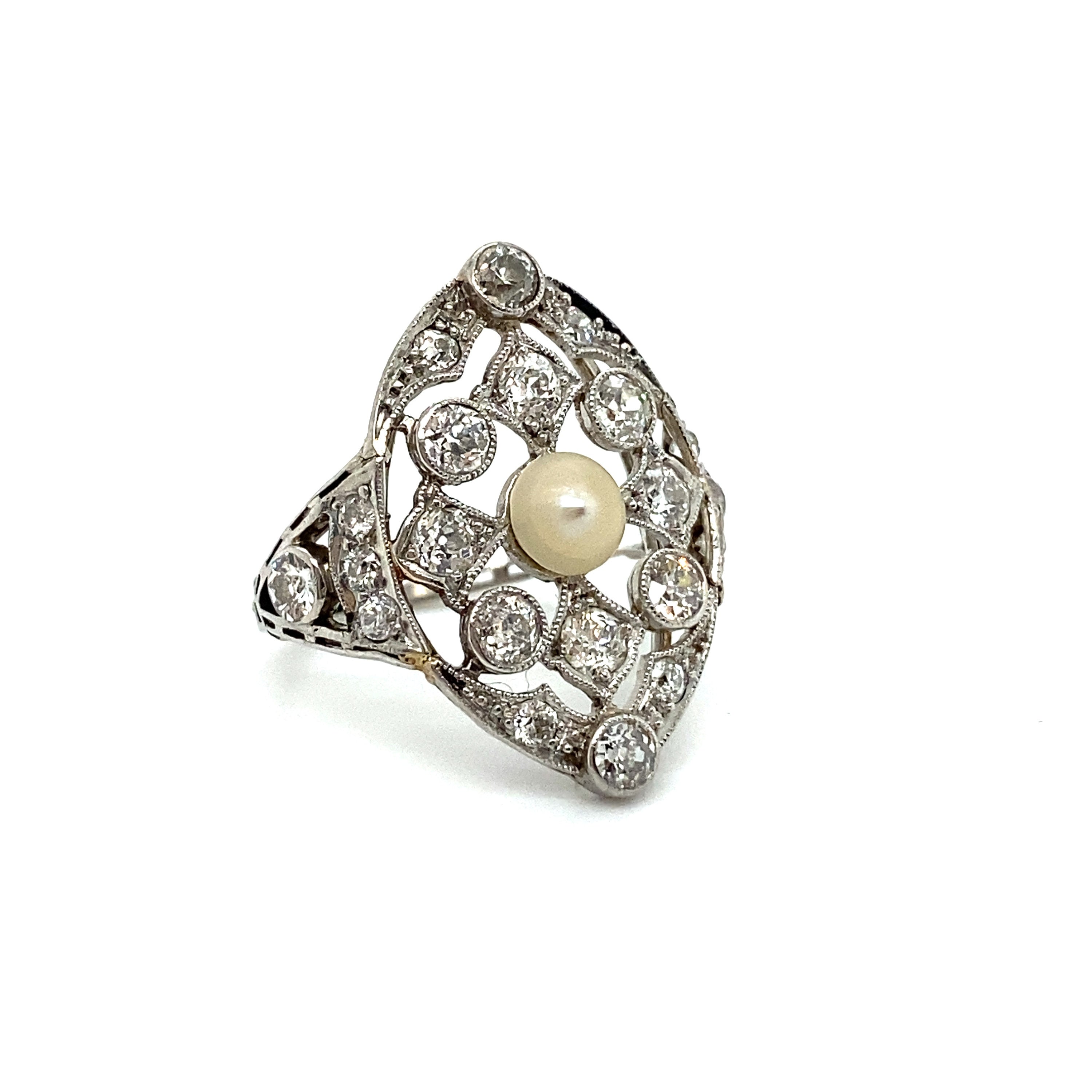 Gorgeous Antique Platinum Pearl and Diamond Ring - 2.00ct.