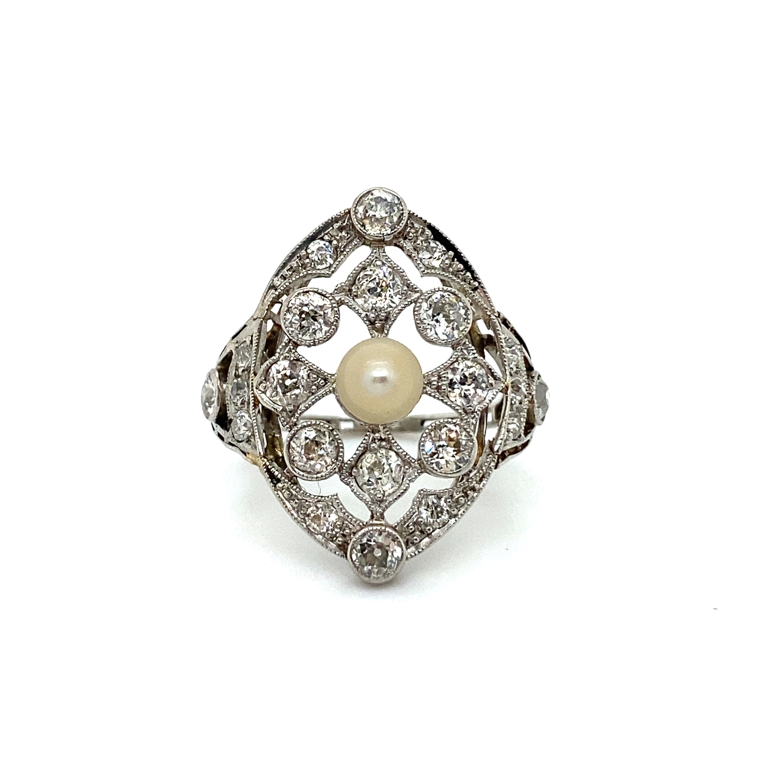 Gorgeous Antique Platinum Pearl and Diamond Ring - 2.00ct.