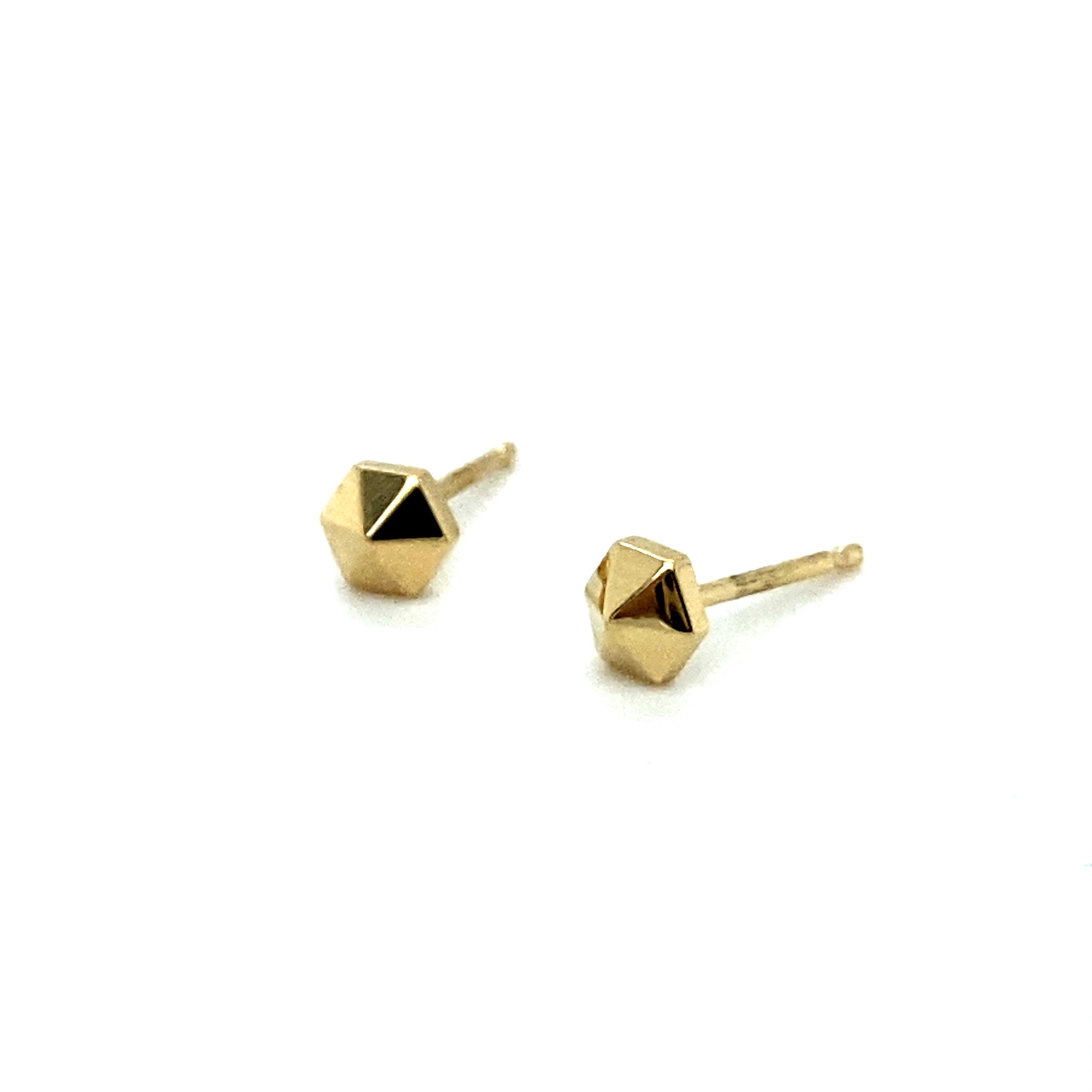 Hexagon Stud Earrings, Solid 14K Gold Hexagon Studs, Geometric Earrings, Small Gold Studs.