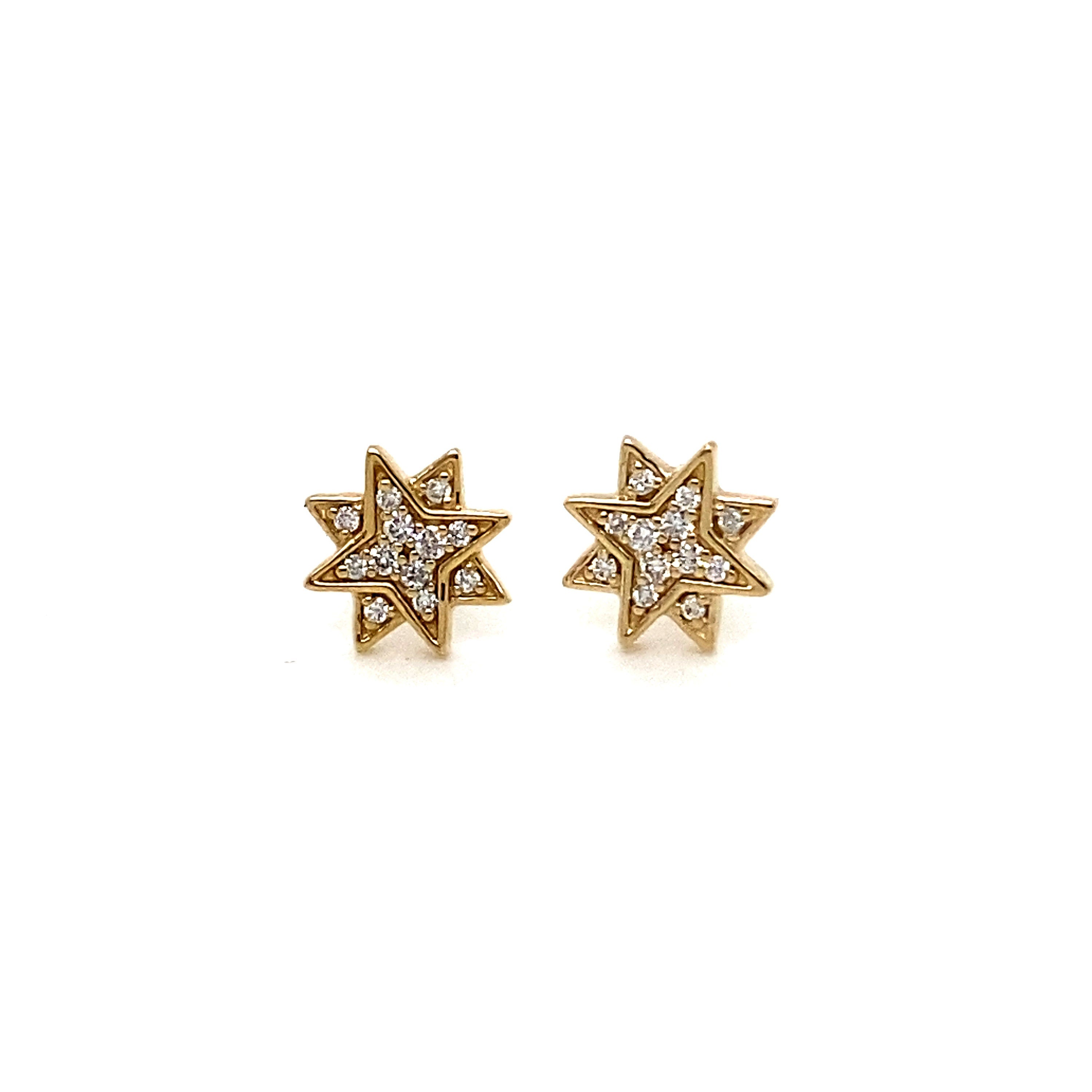 Star Diamond Stud Earrings in Solid 14K Gold.