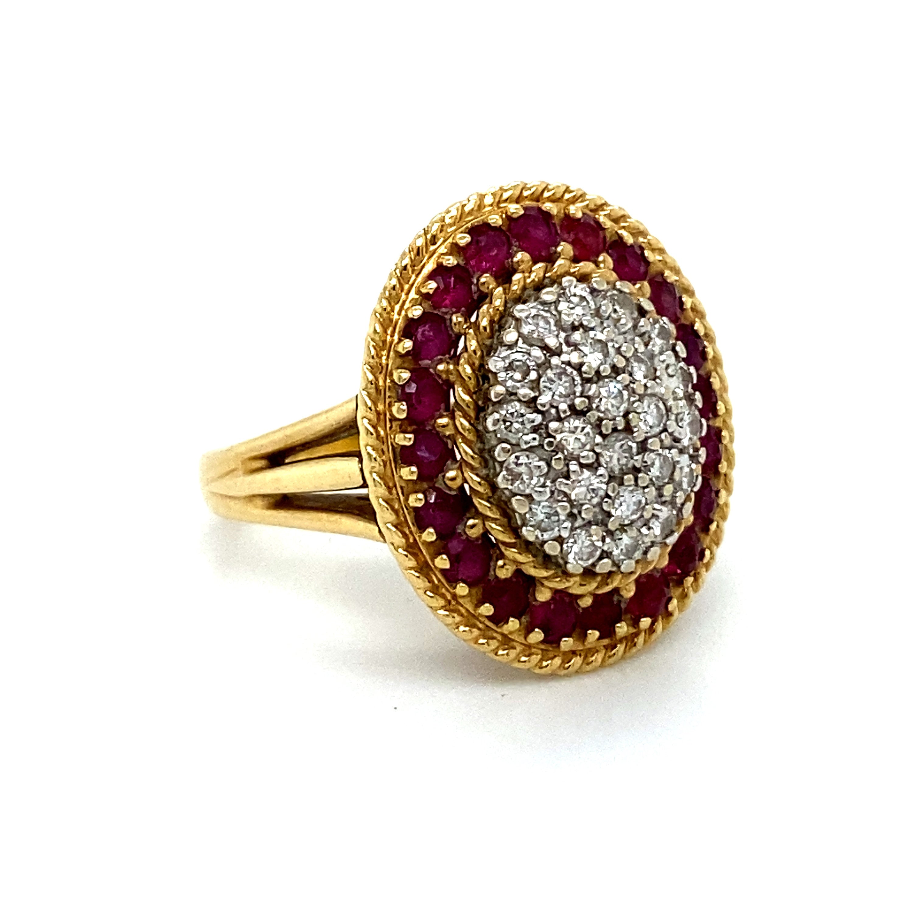 Vintage Diamond and Ruby Halo Ring Engagement Ring in 18K Yellow Gold - 1.72ct.