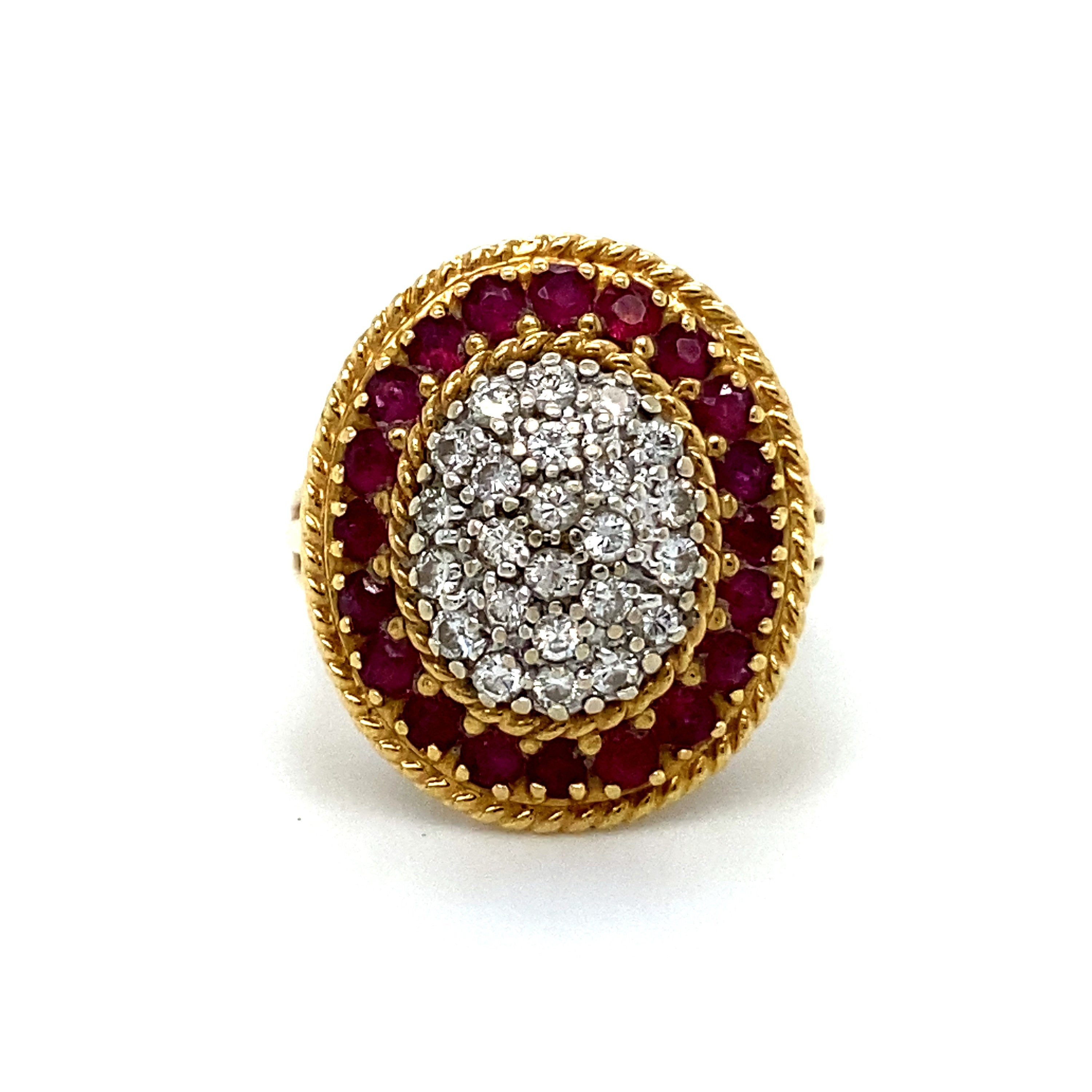 Vintage Diamond and Ruby Halo Ring Engagement Ring in 18K Yellow Gold - 1.72ct.