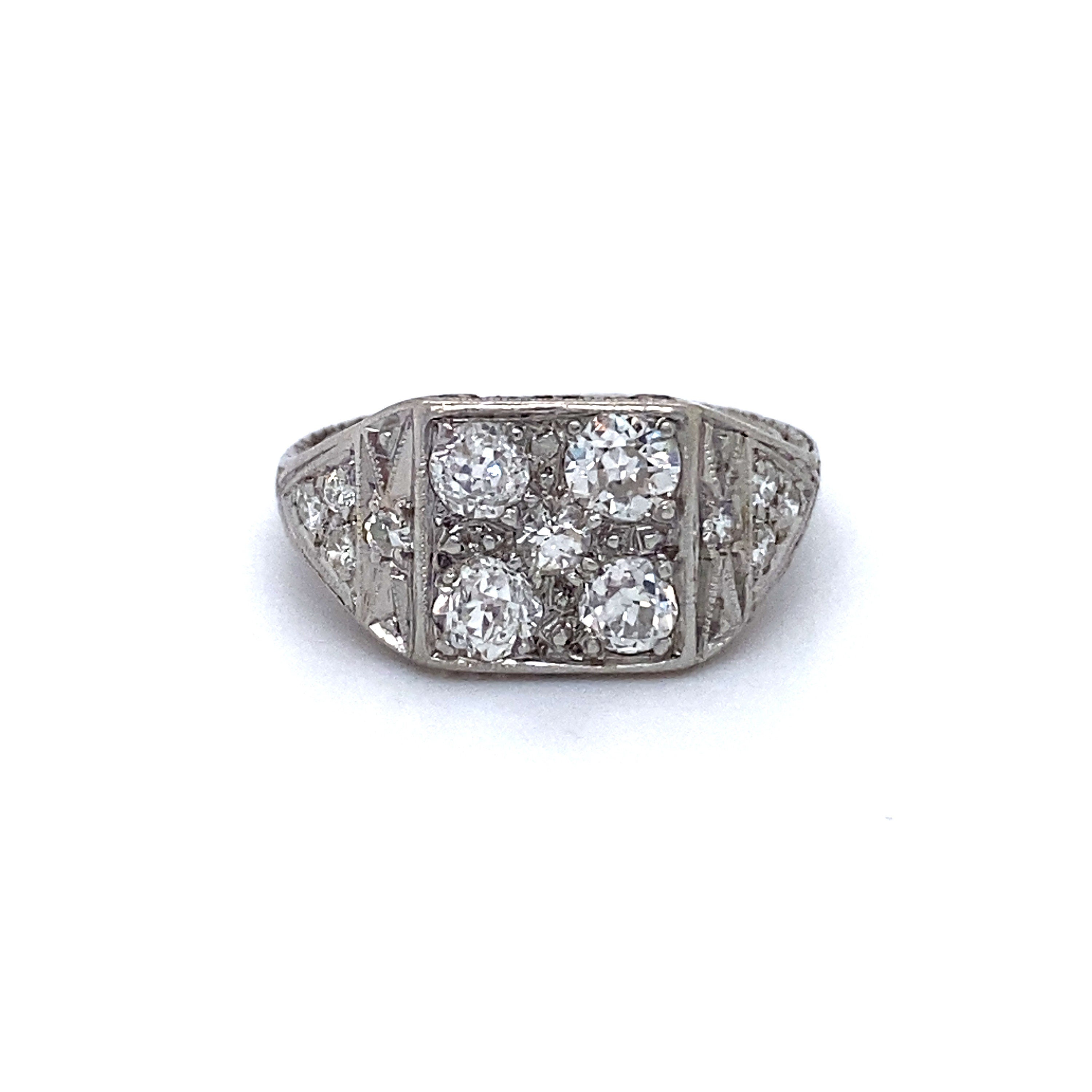 Gorgeous Antique Platinum Diamond Cluster Ring Engagement Ring - 1.25ct.
