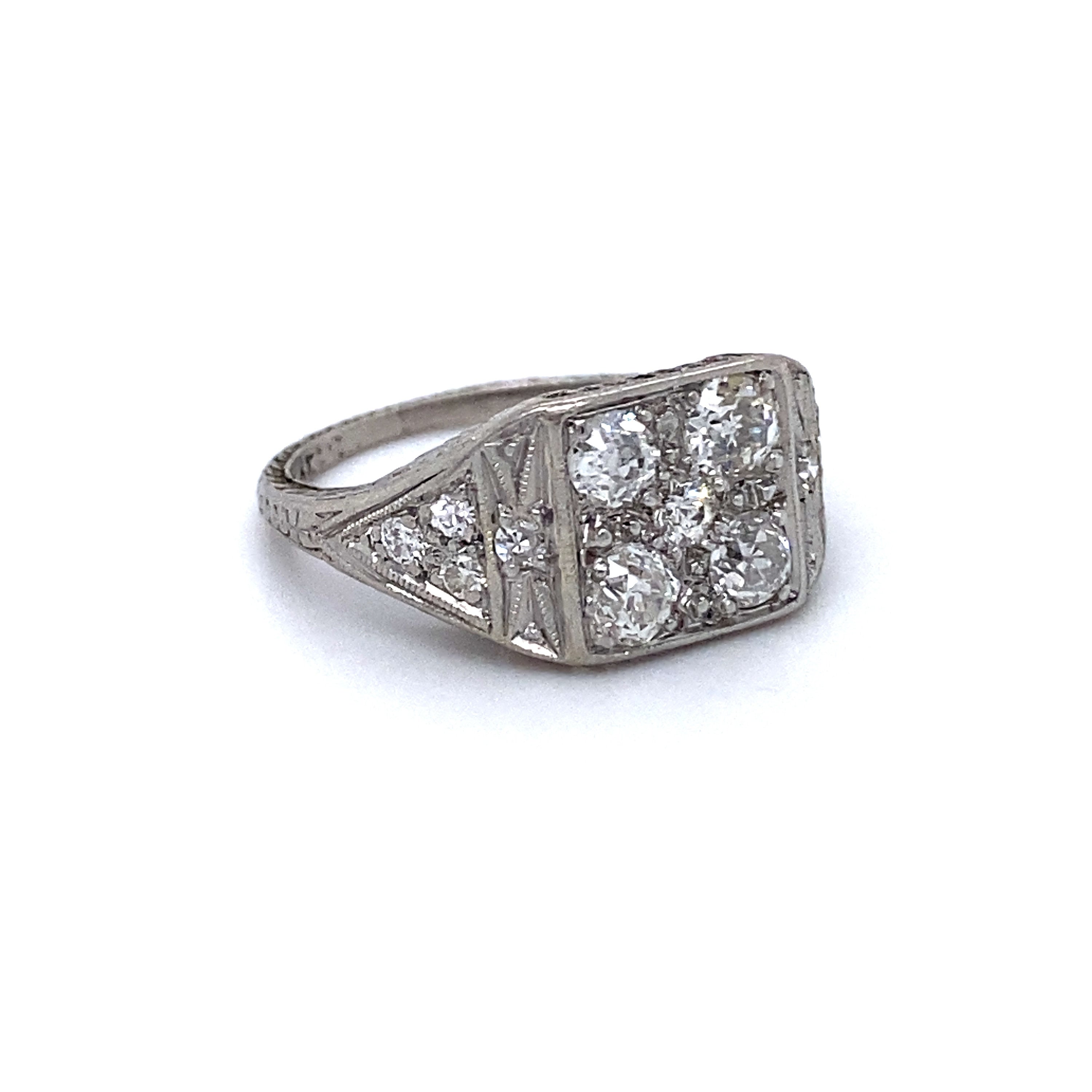 Gorgeous Antique Platinum Diamond Cluster Ring Engagement Ring - 1.25ct.