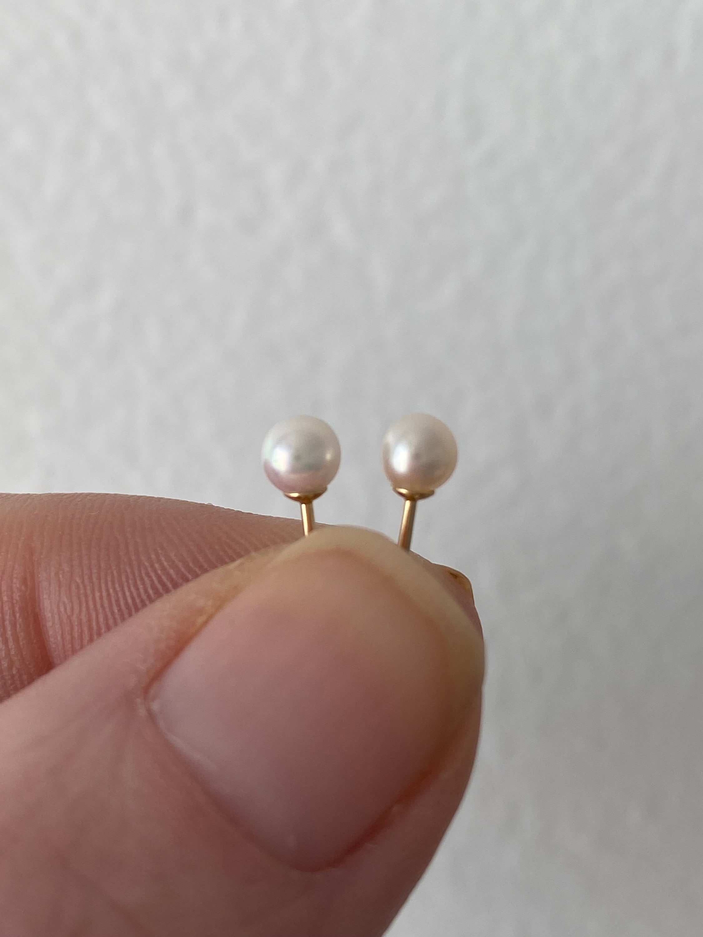Classic Akoya Pearl Stud Earrings with Solid 14K Yellow Gold Post and Back, 4mm.