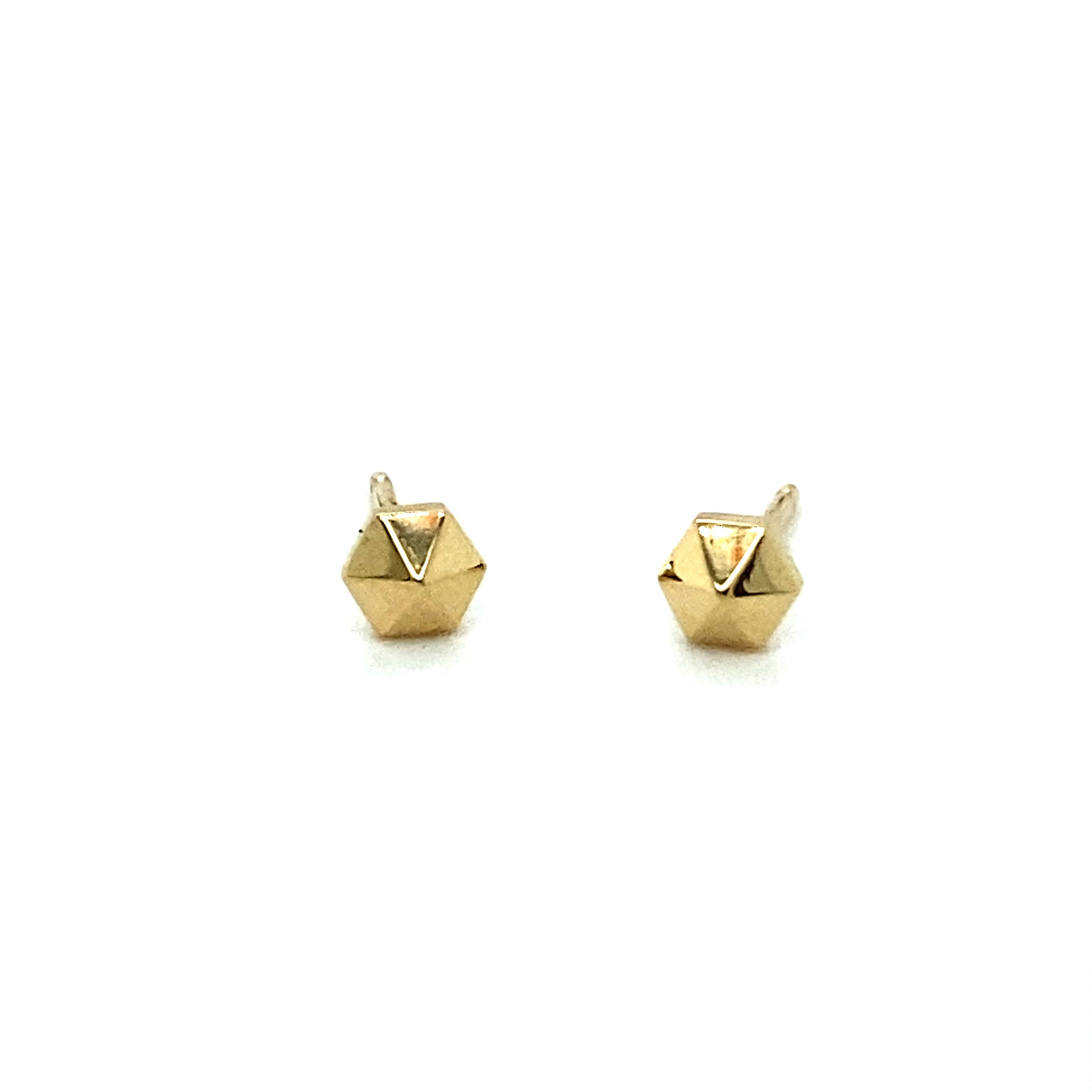 14K Gold Hexagon Stud Earrings, Geometric Minimalist Style