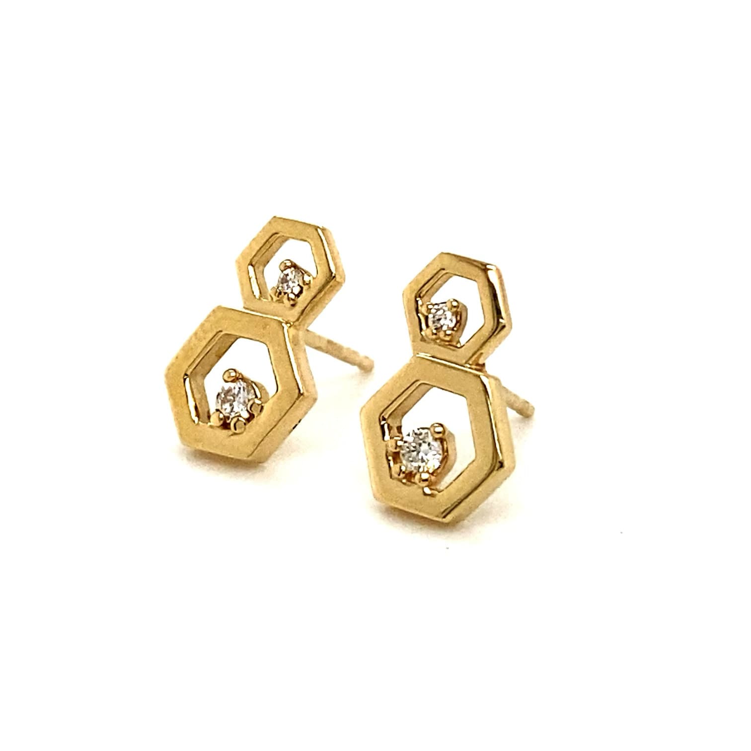 Honeycomb Diamond Stud Earrings, Solid 14K Gold Hexagon Studs, Geometric Earrings, Diamond Studs, Honeycomb Studs.
