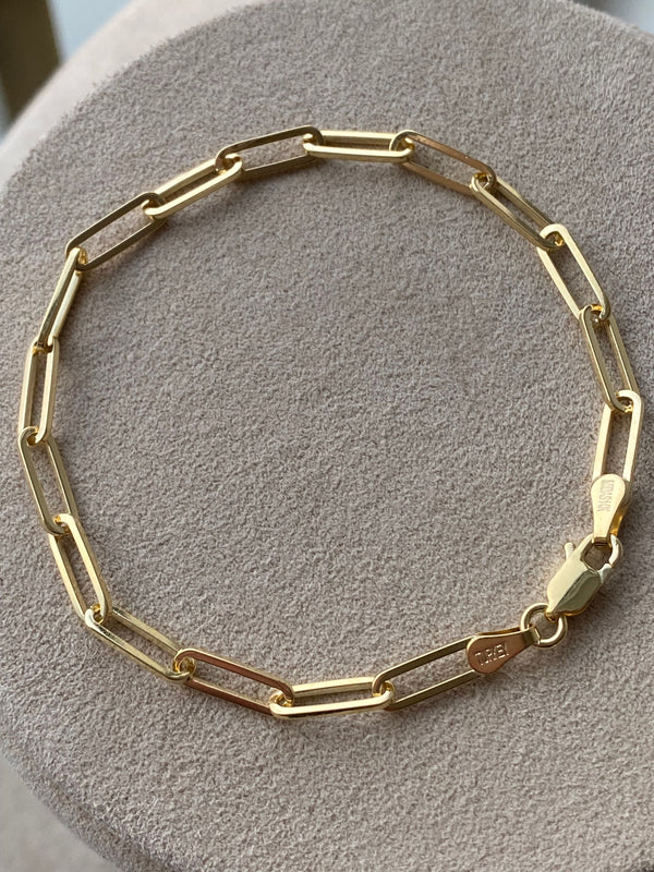 14K Gold Paperclip Chain Bracelet - Solid Gold - 7 inches.