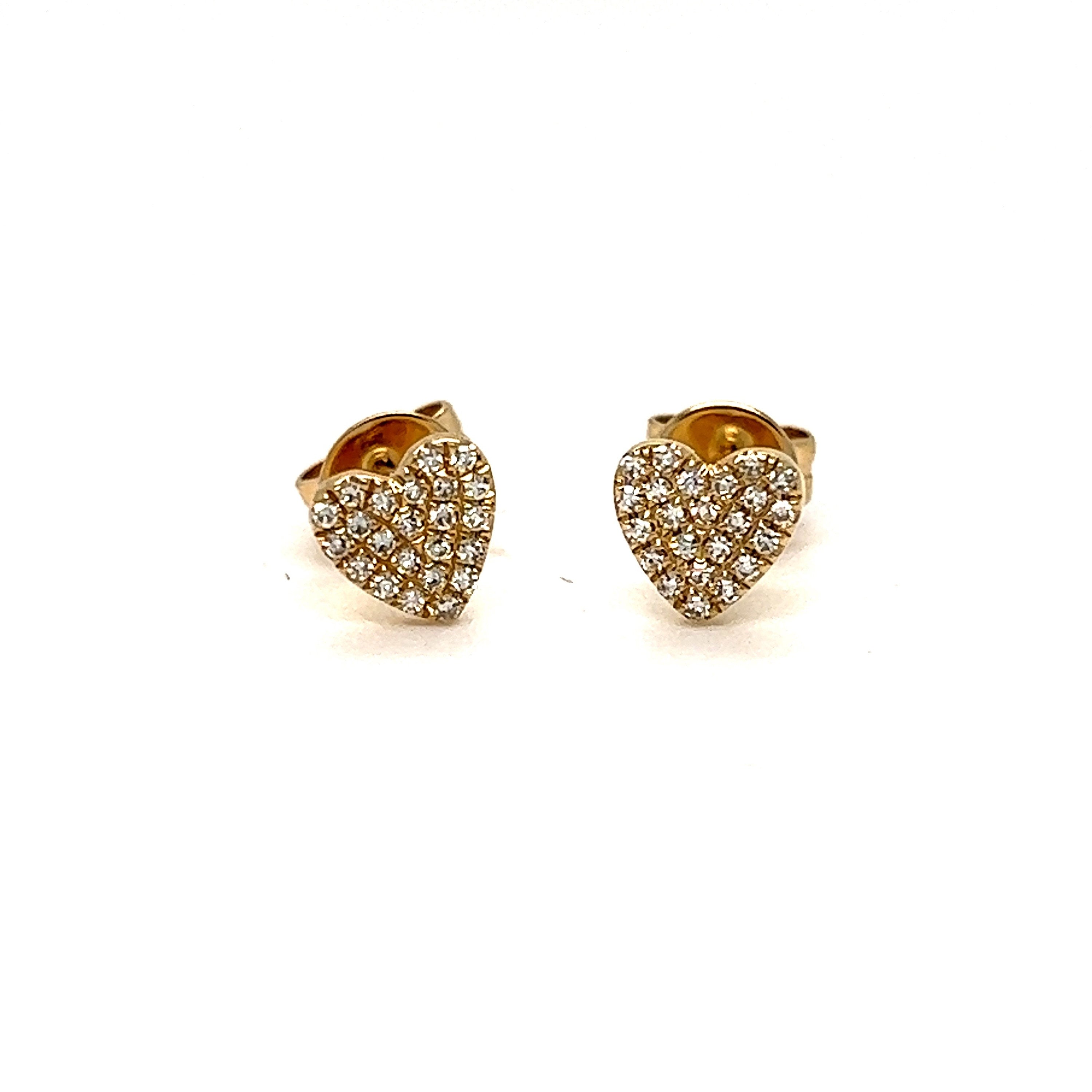 Heart Diamond Stud Earrings in Solid 14K Gold.
